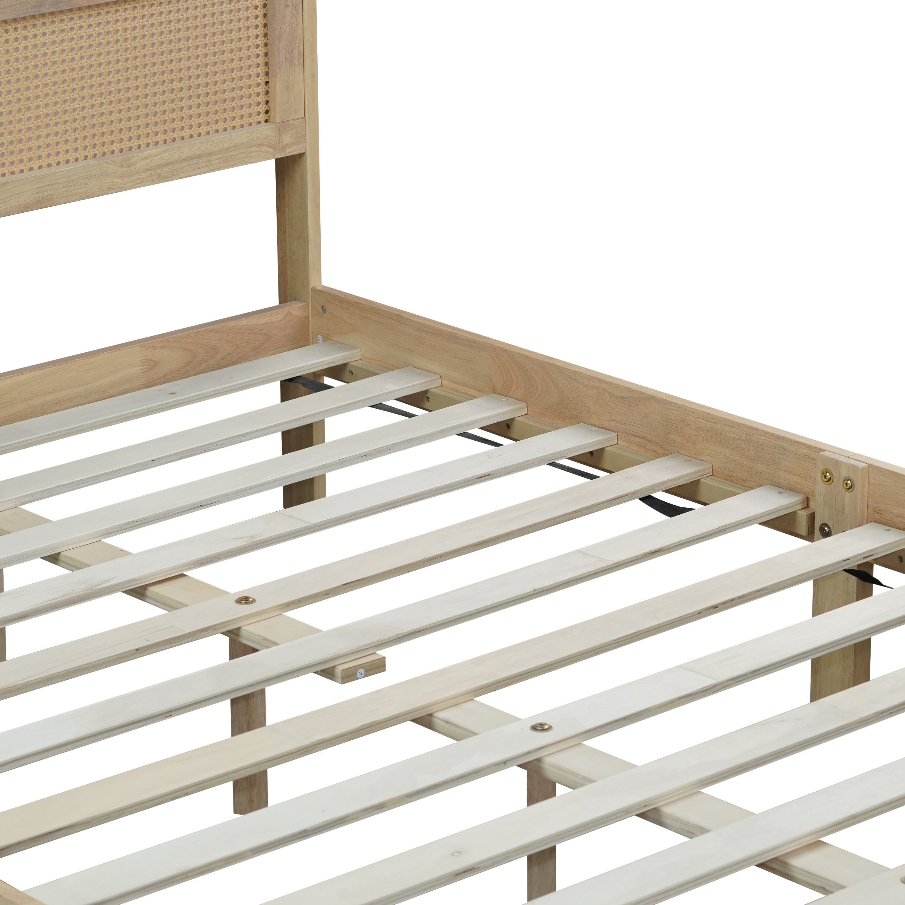 Elara Rubberwood Full Size Bed with Rattan Headboard