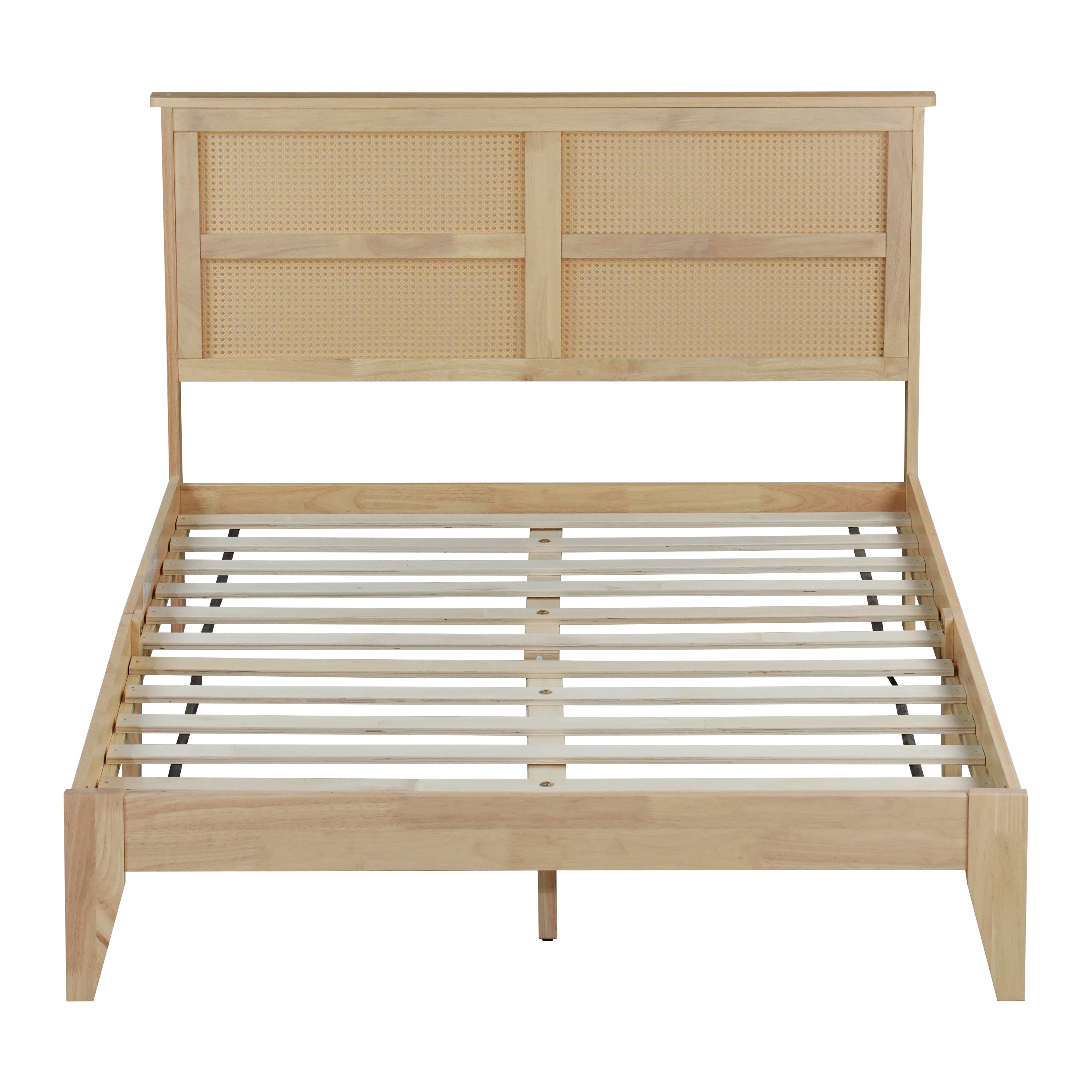 Elara Rubberwood Full Size Bed with Rattan Headboard