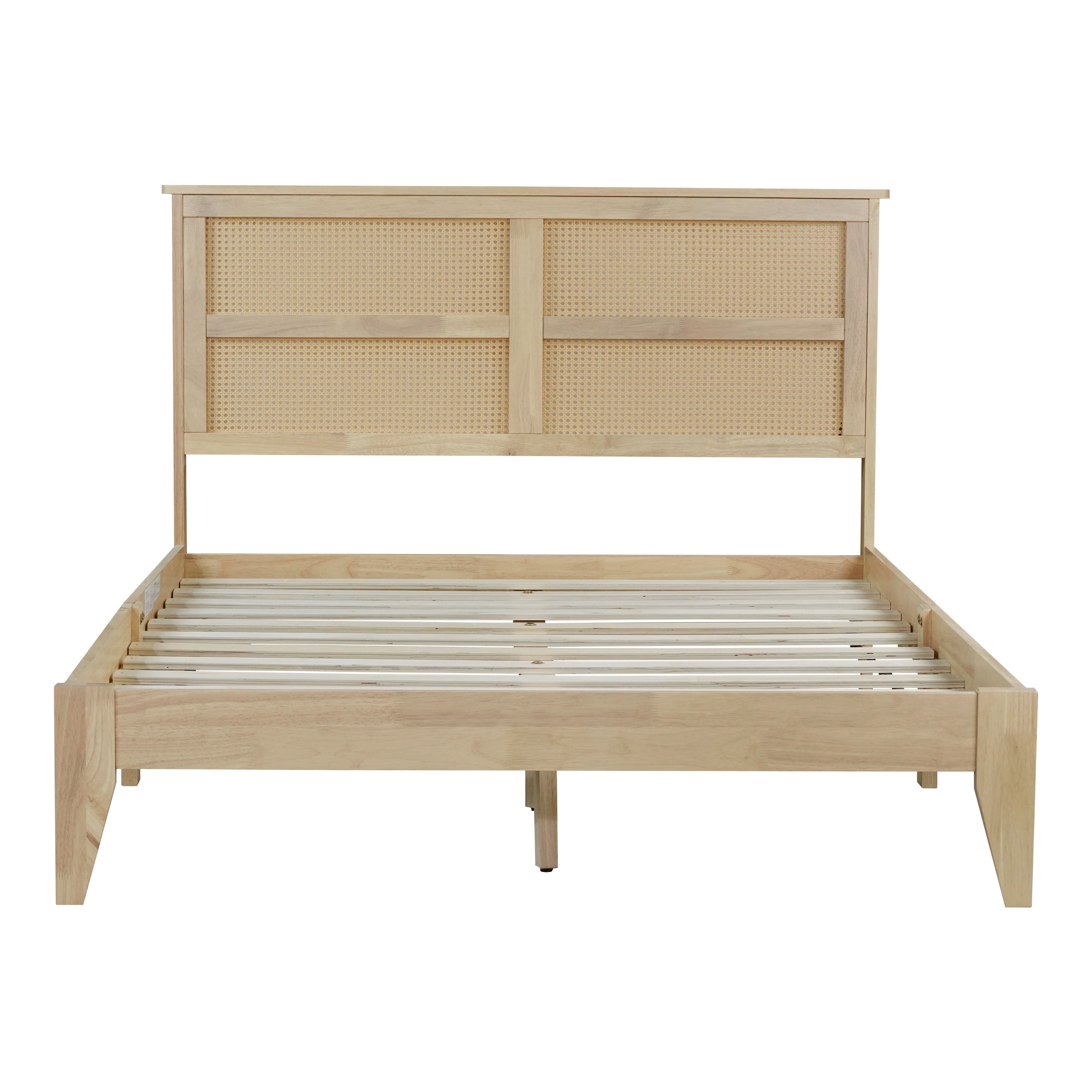 Elara Rubberwood Full Size Bed with Rattan Headboard