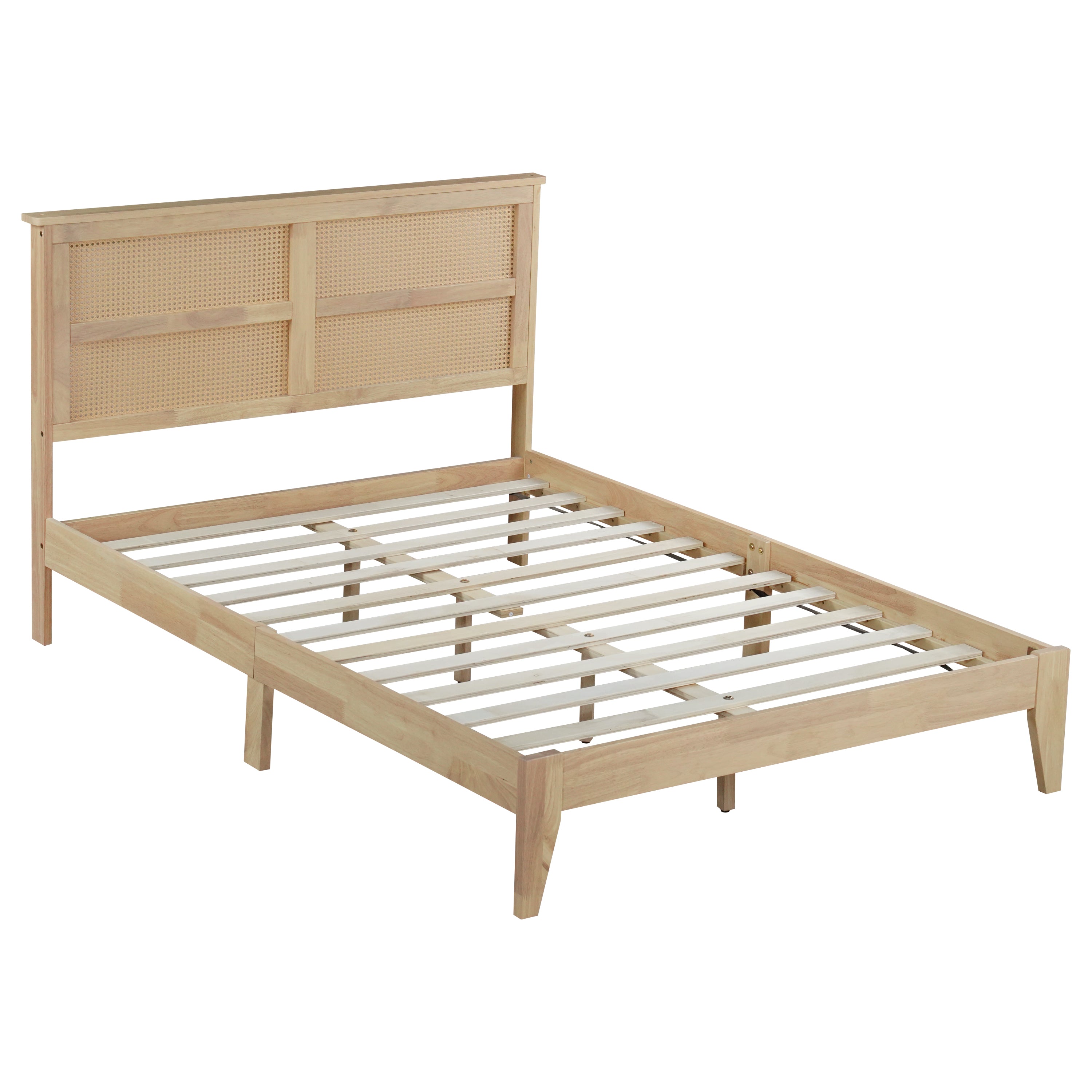 Elara Rubberwood Full Size Bed with Rattan Headboard