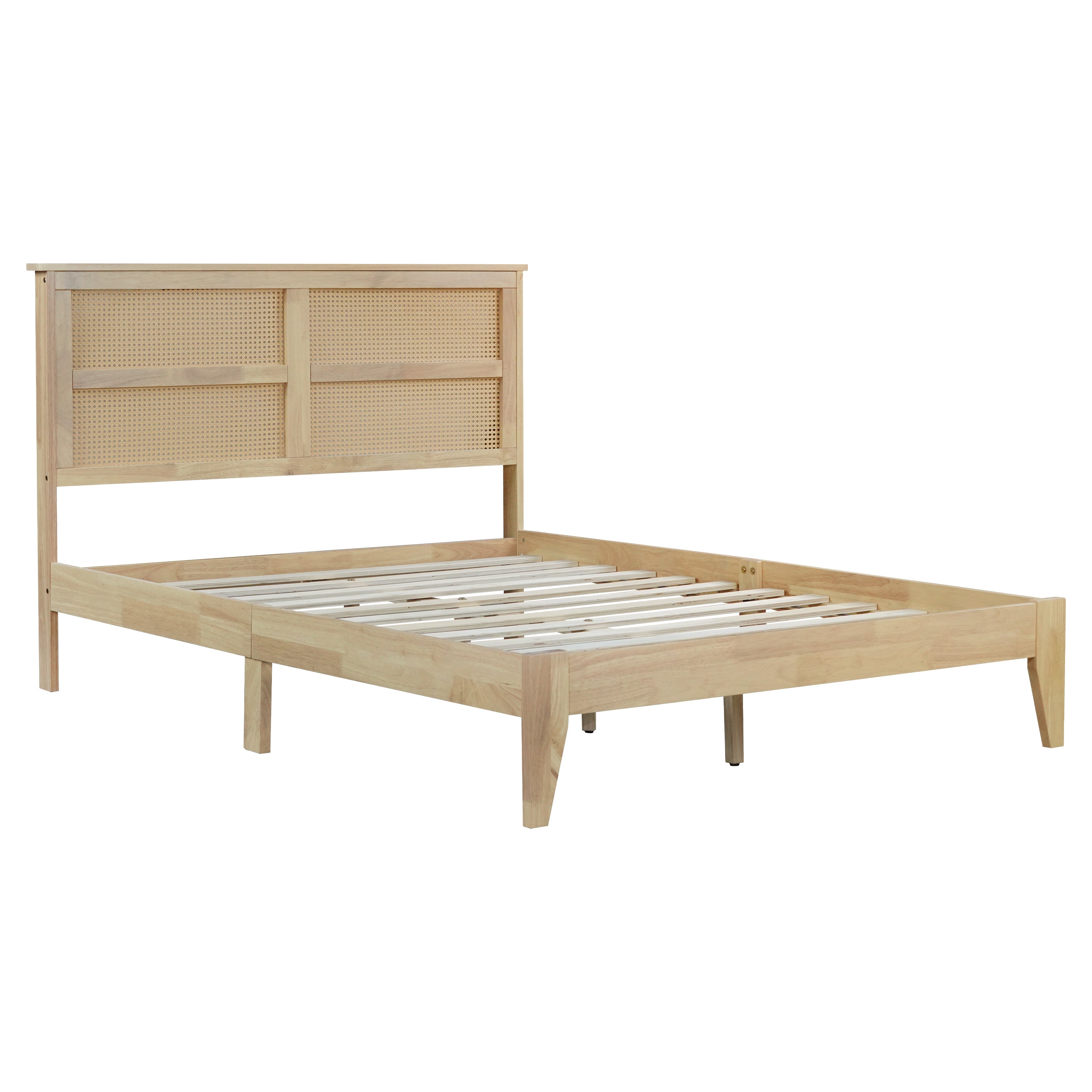 Elara Rubberwood Full Size Bed with Rattan Headboard