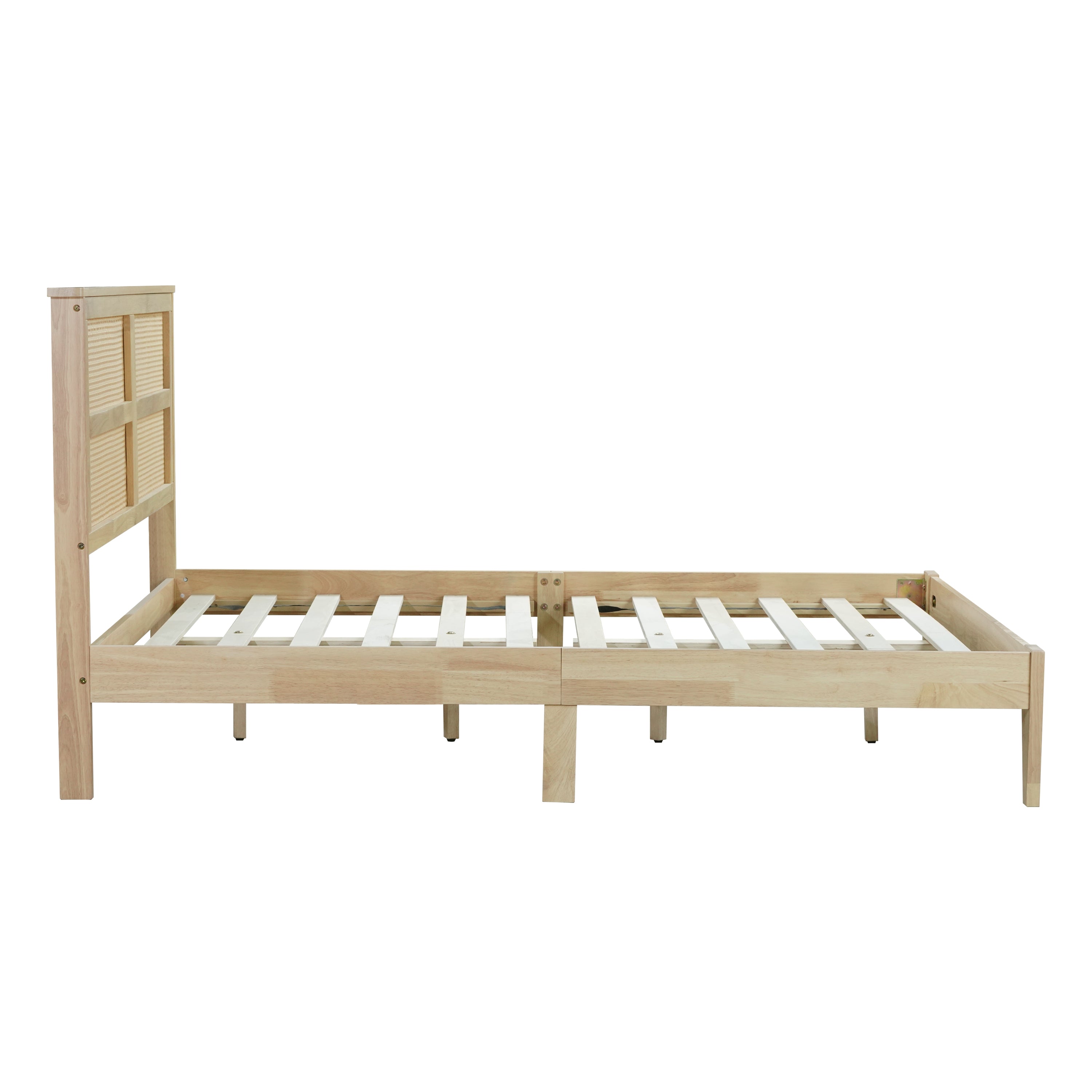 Elara Rubberwood Full Size Bed with Rattan Headboard