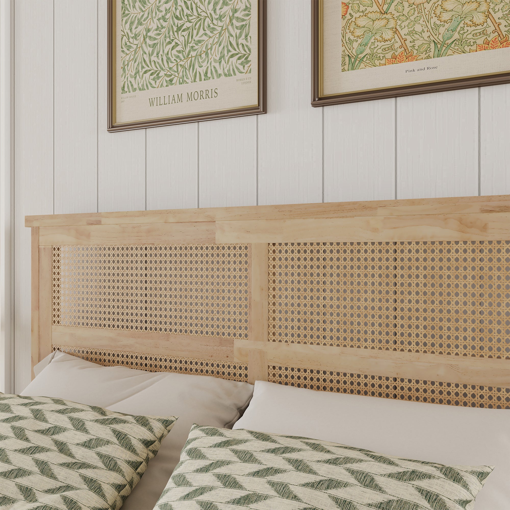 Elara Rubberwood Full Size Bed with Rattan Headboard