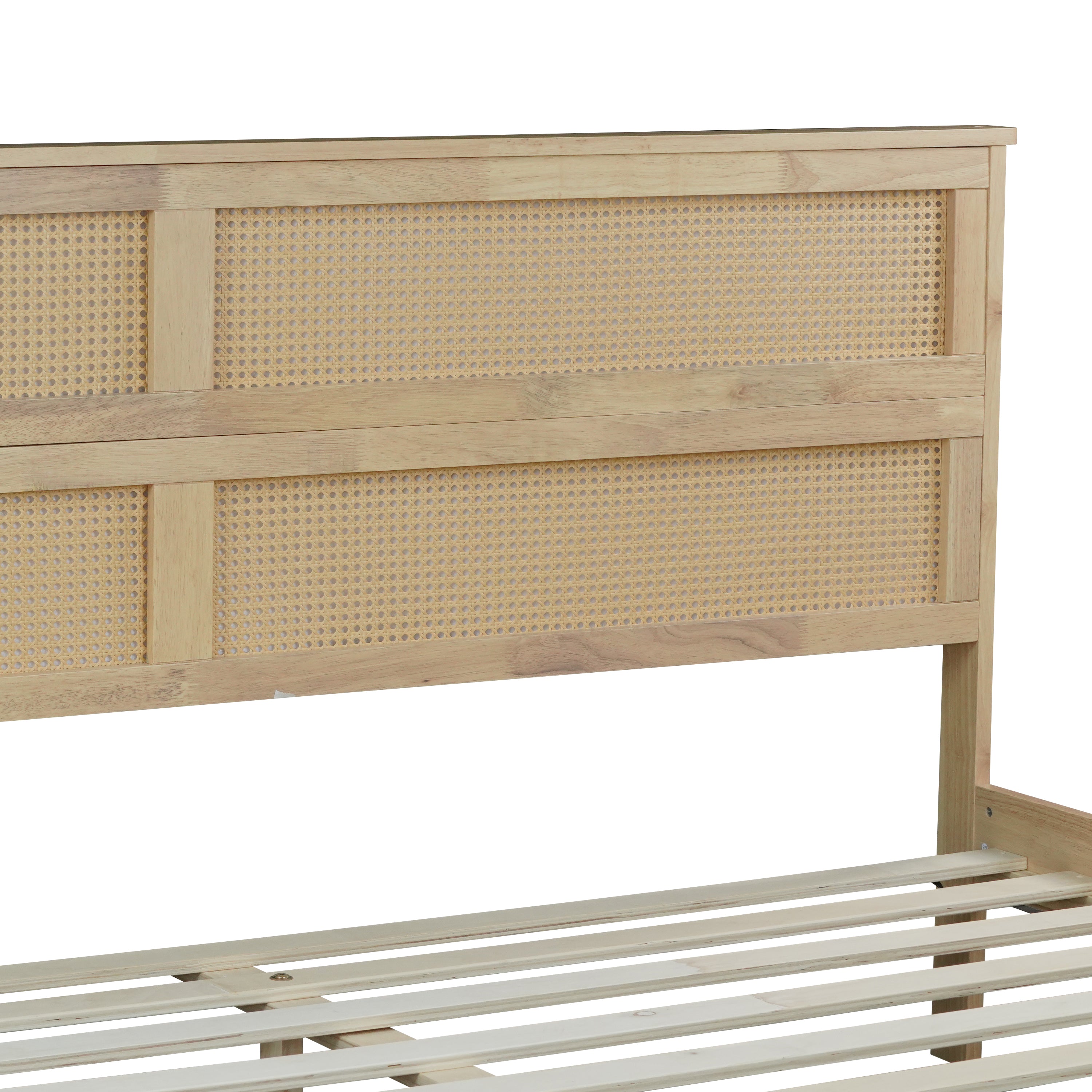 Elara Rubberwood King Size Bed with Rattan Headboard