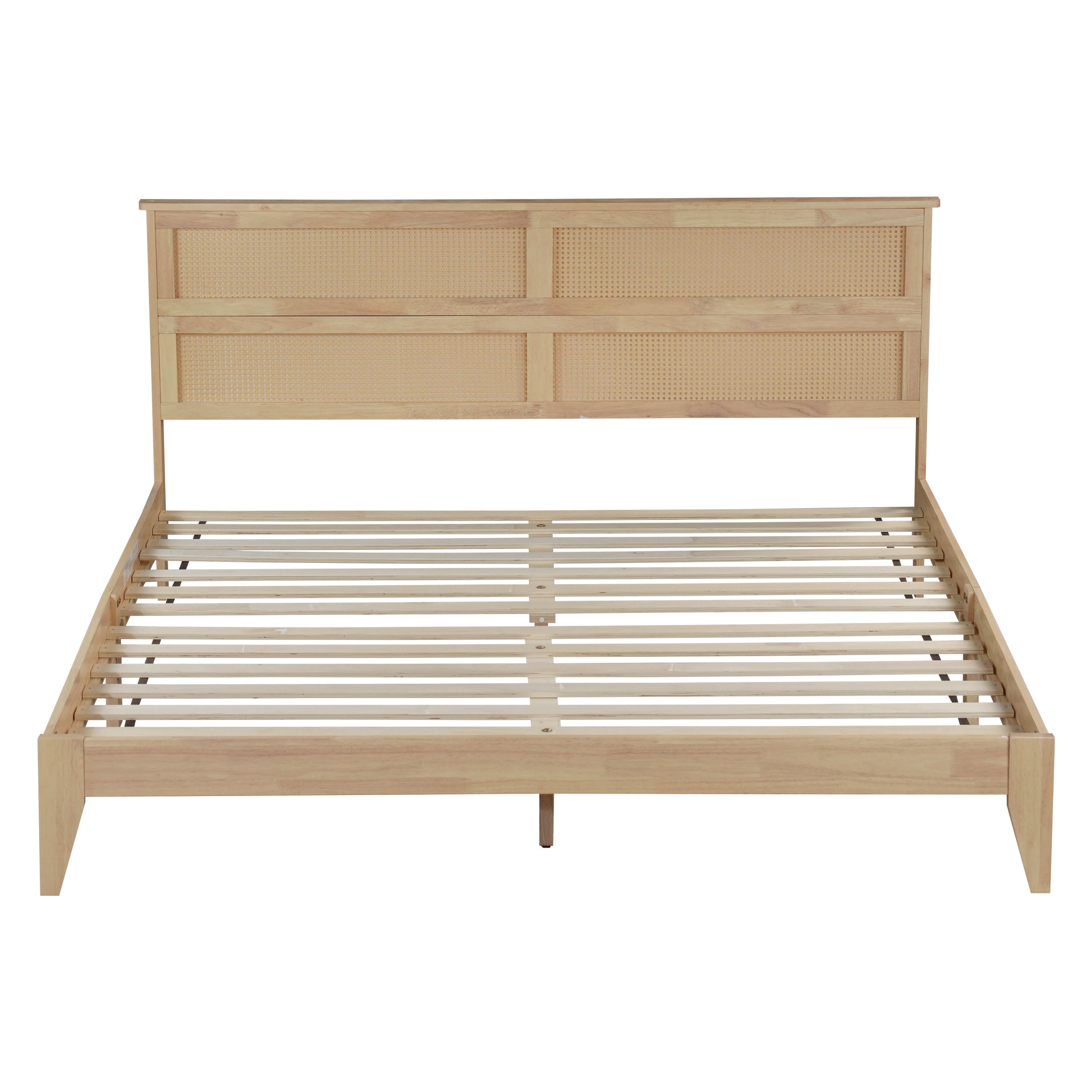Elara Rubberwood King Size Bed with Rattan Headboard