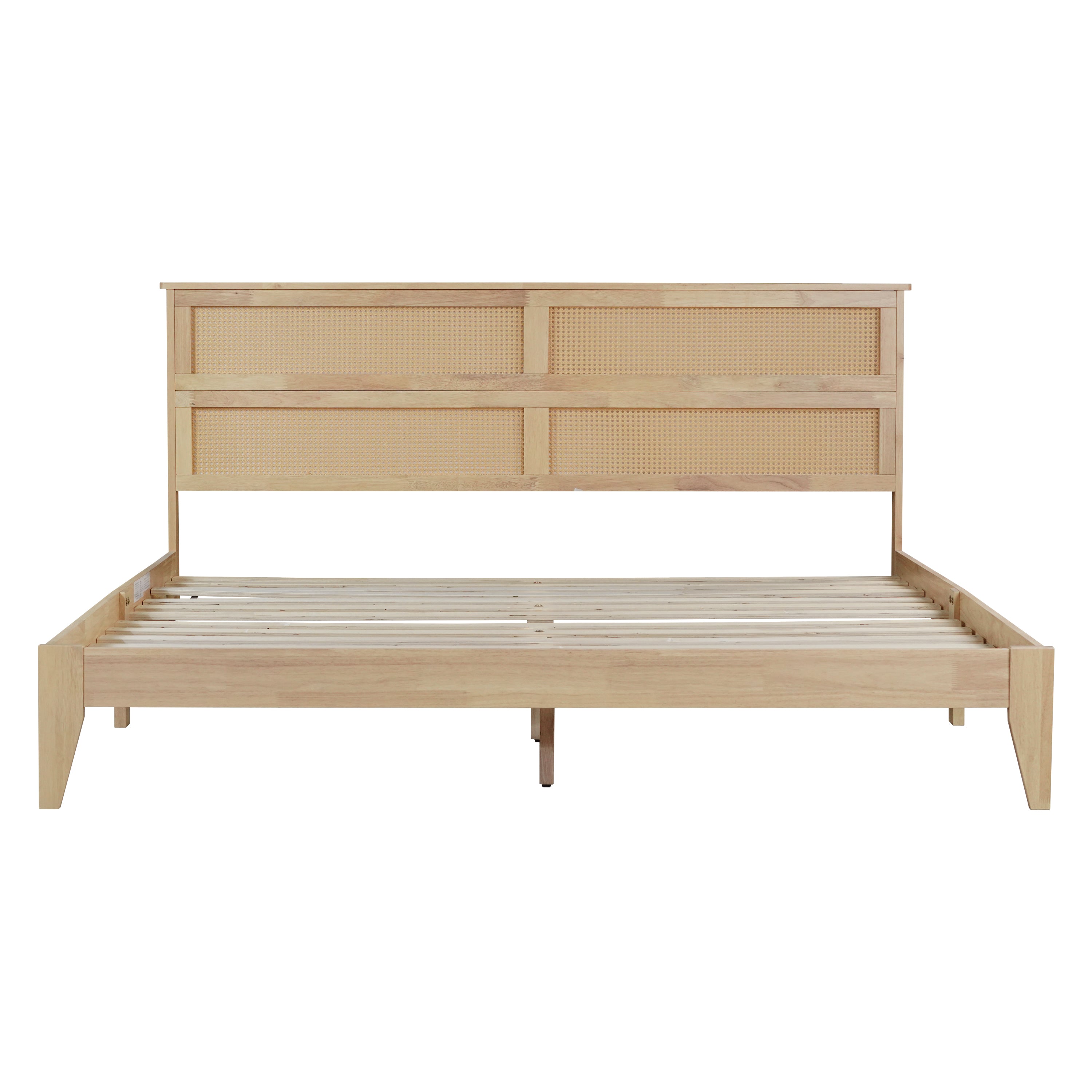 Elara Rubberwood King Size Bed with Rattan Headboard