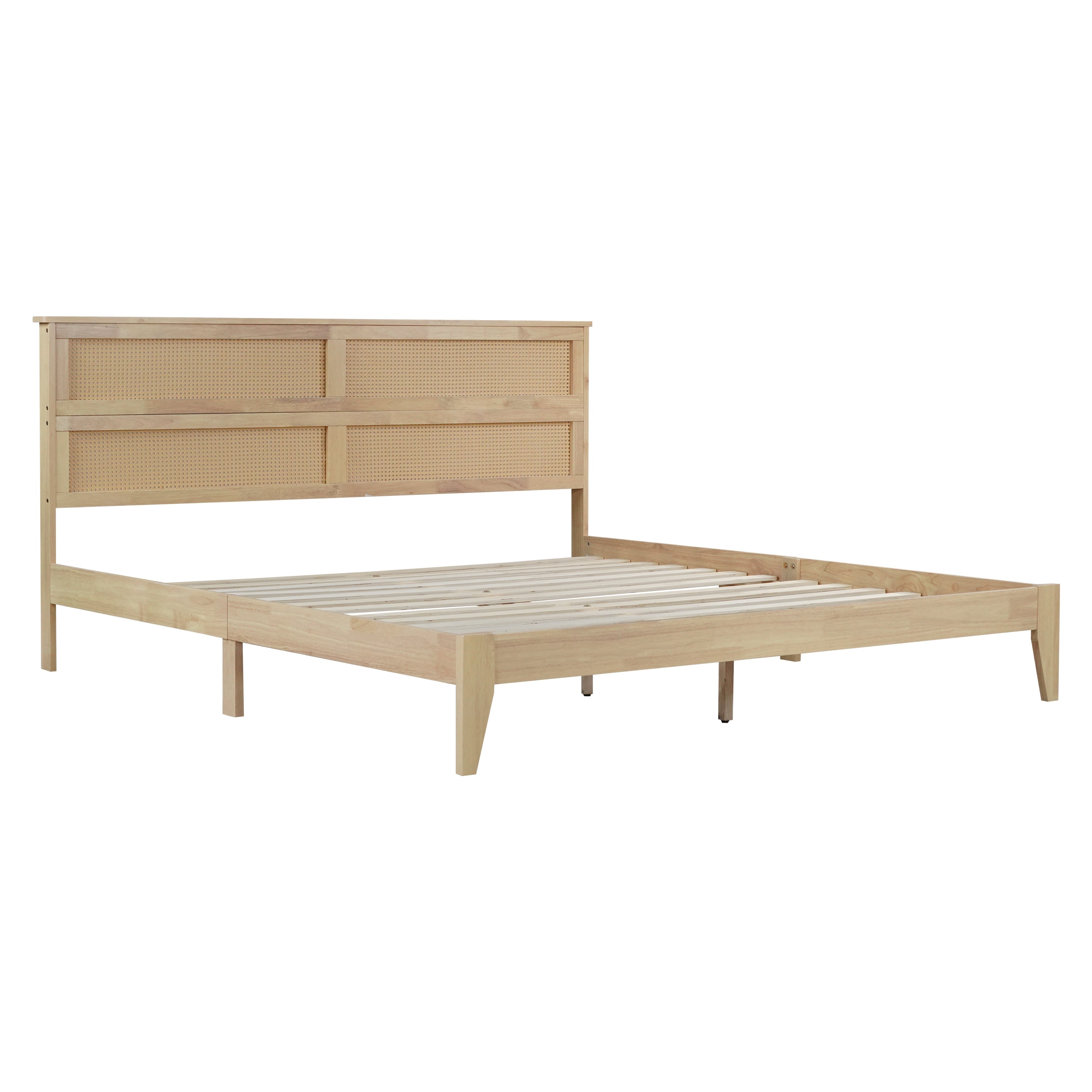Elara Rubberwood King Size Bed with Rattan Headboard