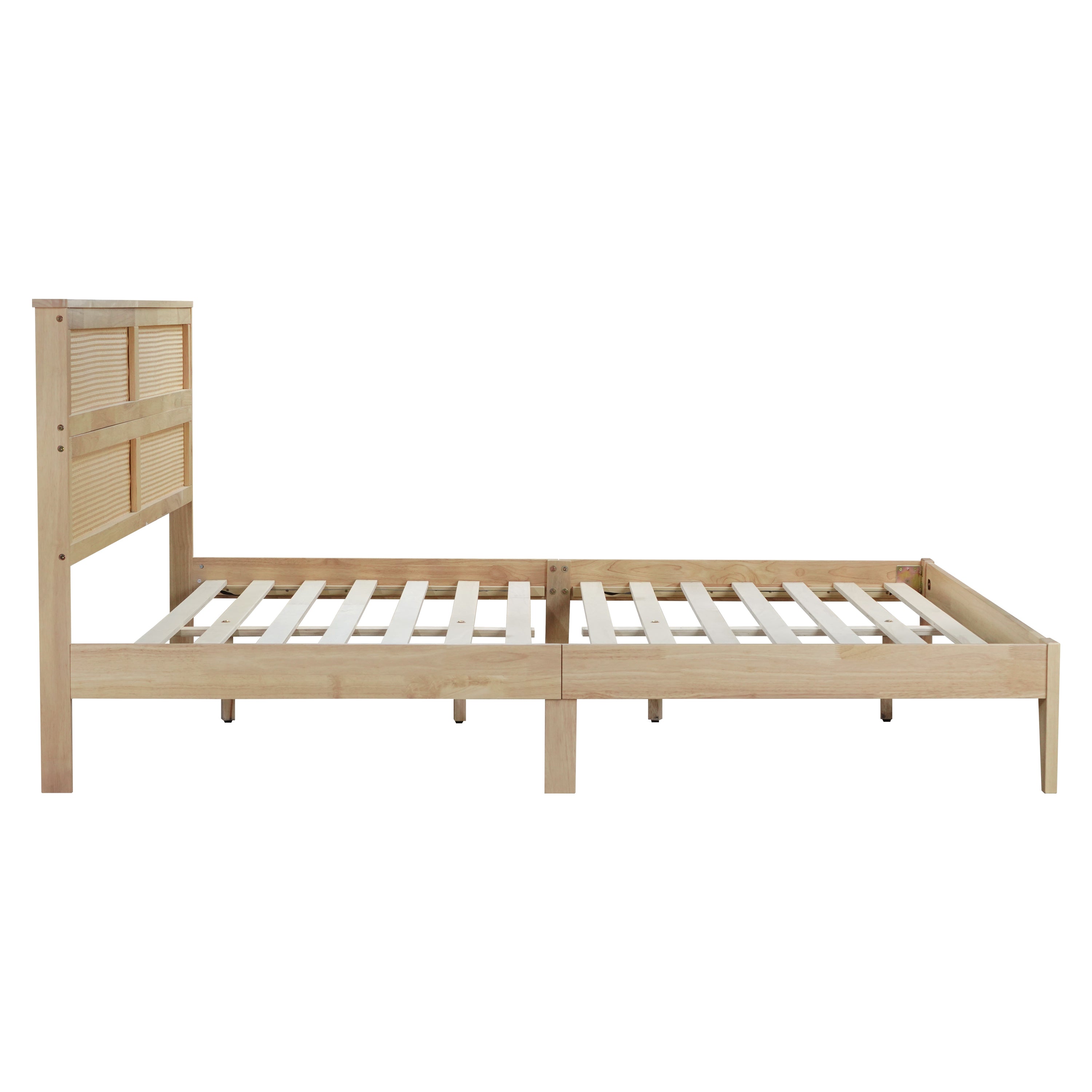 Elara Rubberwood King Size Bed with Rattan Headboard
