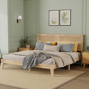 Elara Rubberwood King Size Bed with Rattan Headboard
