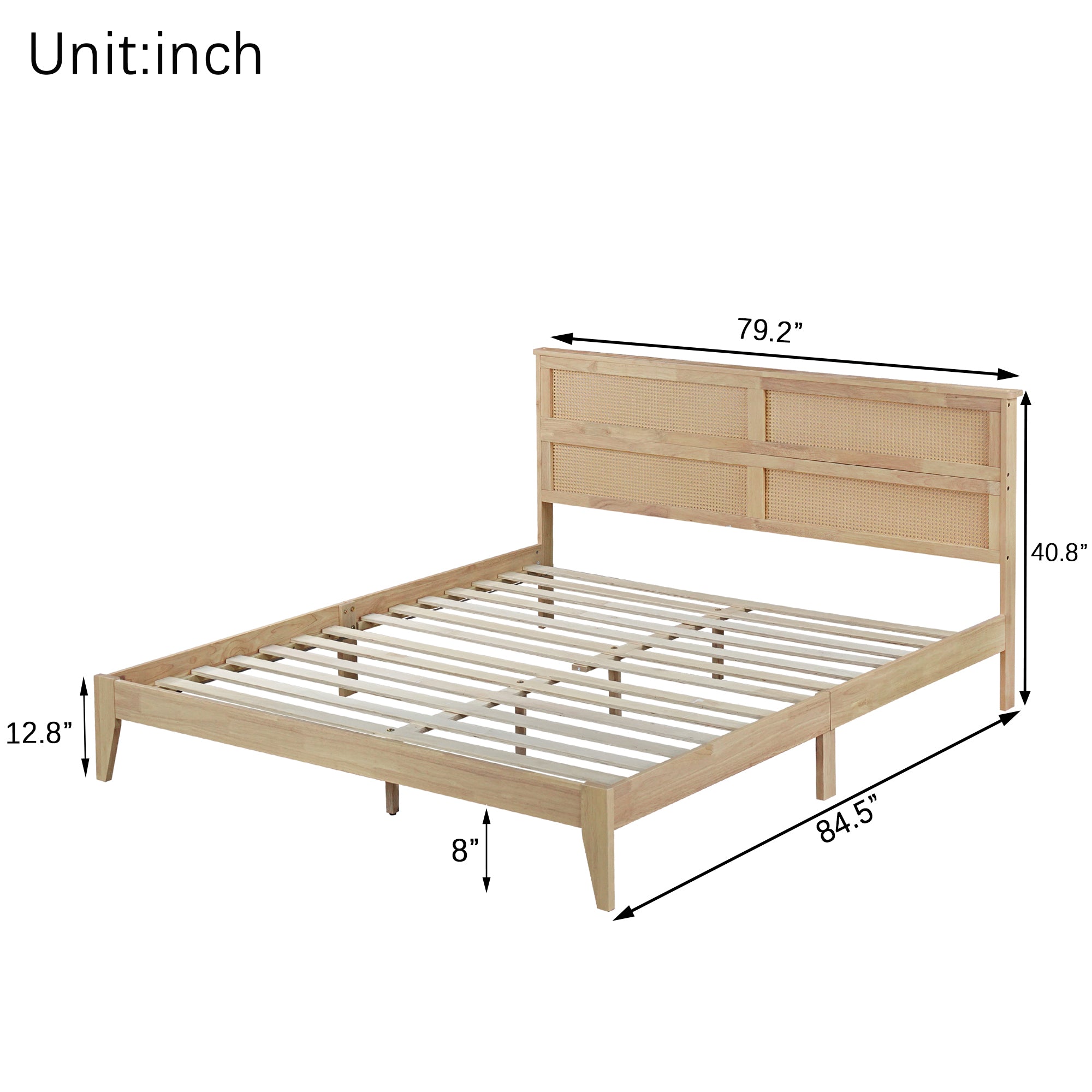 Elara Rubberwood King Size Bed with Rattan Headboard