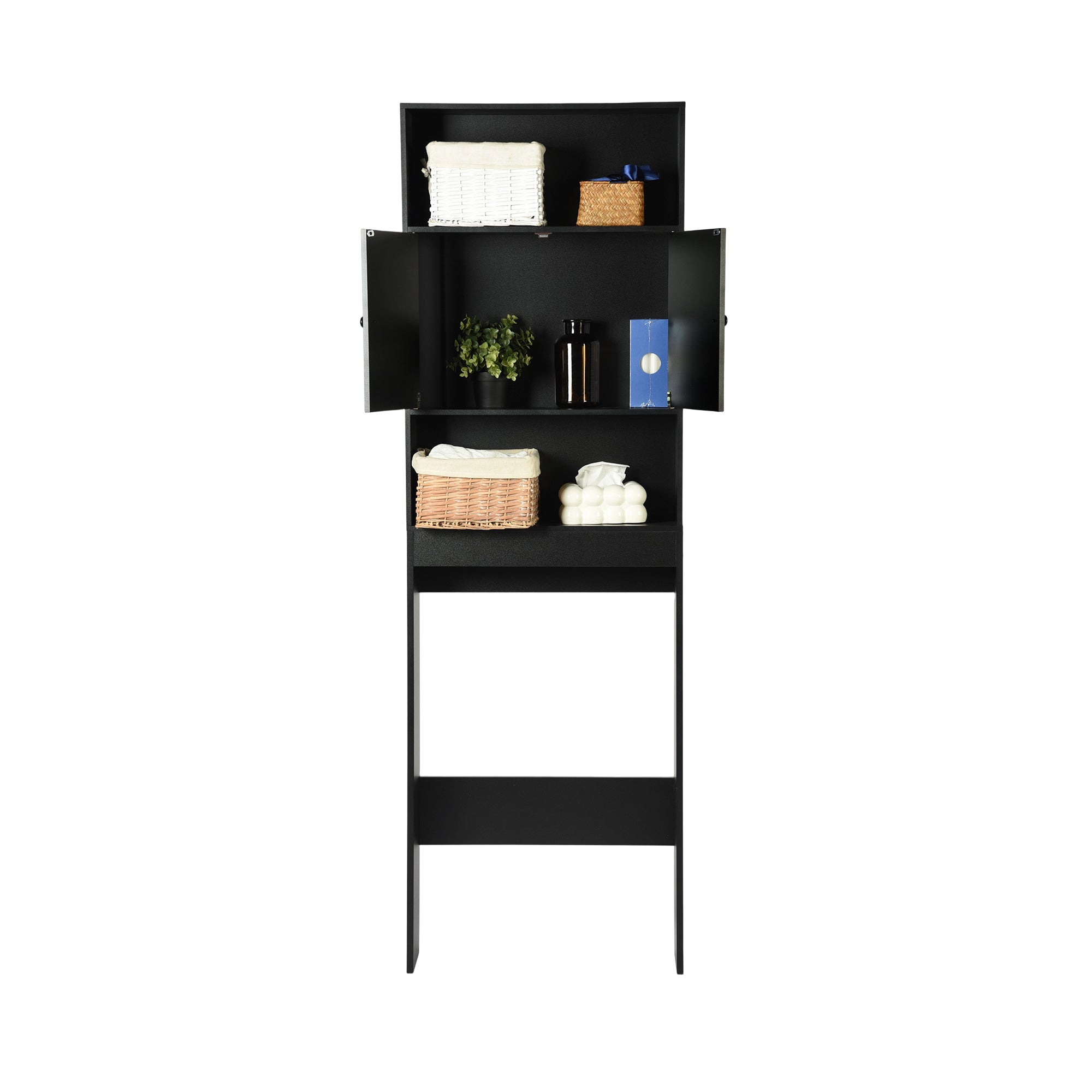MOHG Over The Toilet Storage Cabinet with Open Shelves Bathroom Organizer Black
