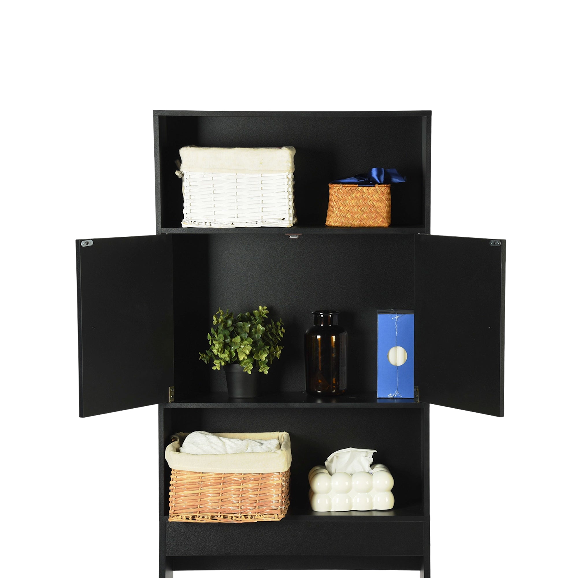 MOHG Over The Toilet Storage Cabinet with Open Shelves Bathroom Organizer Black