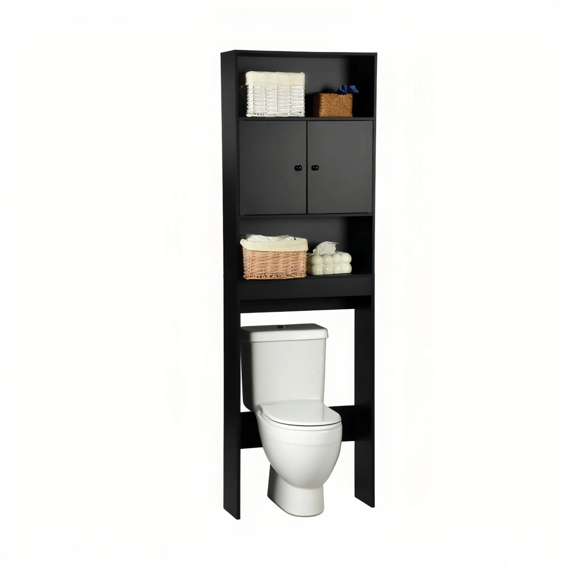 MOHG Over The Toilet Storage Cabinet with Open Shelves Bathroom Organizer Black