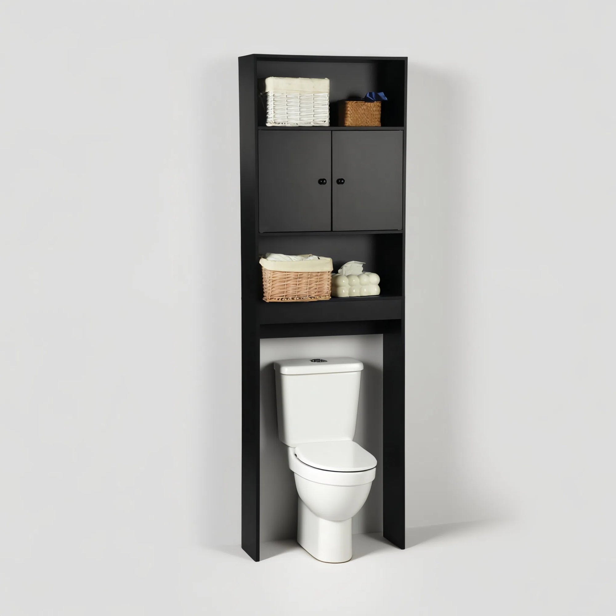 MOHG Over The Toilet Storage Cabinet with Open Shelves Bathroom Organizer Black