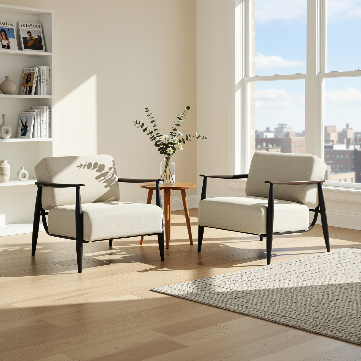 Homy Casa Molica 2 Piece Accent Chair Upholstered Spring Armchair with Solid Wood Arms