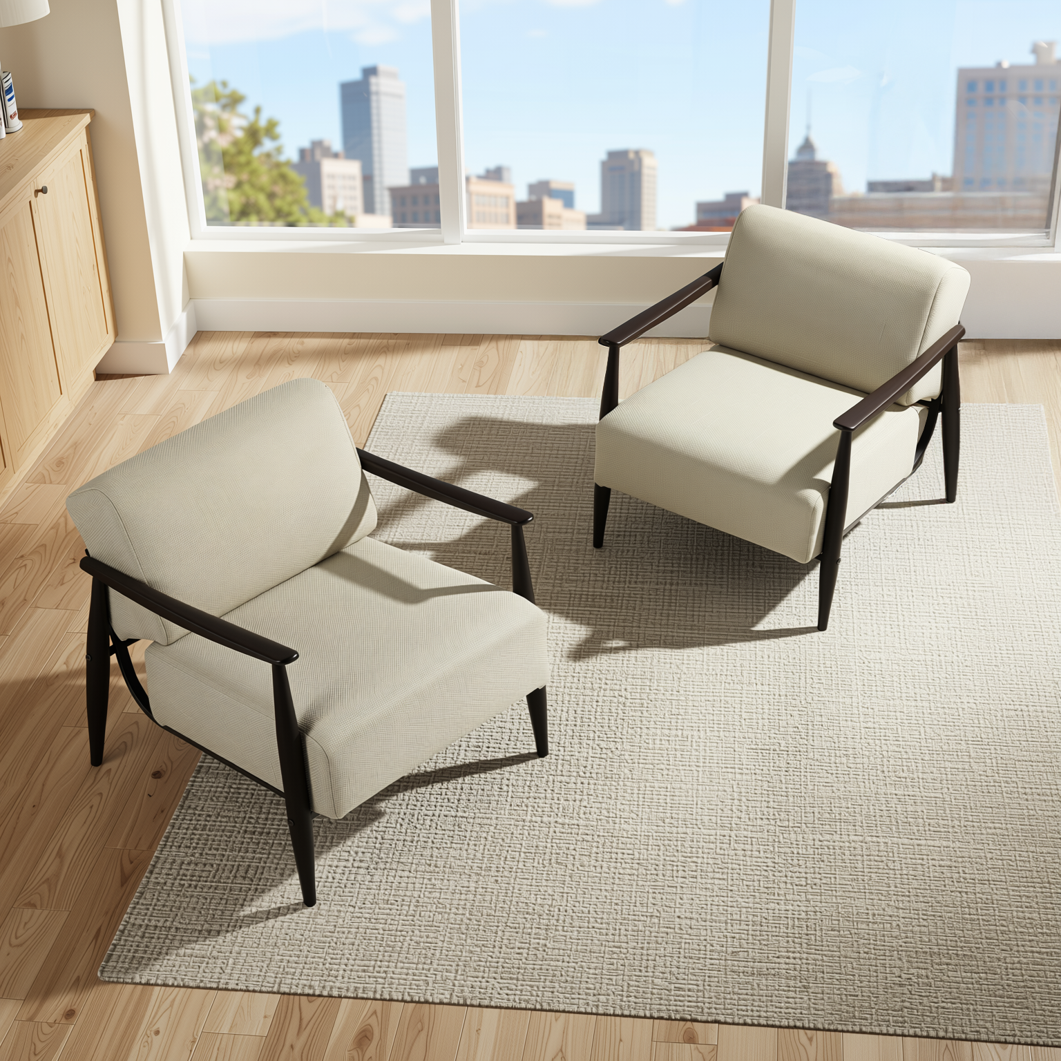 Homy Casa Molica 2 Piece Accent Chair Upholstered Spring Armchair with Solid Wood Arms