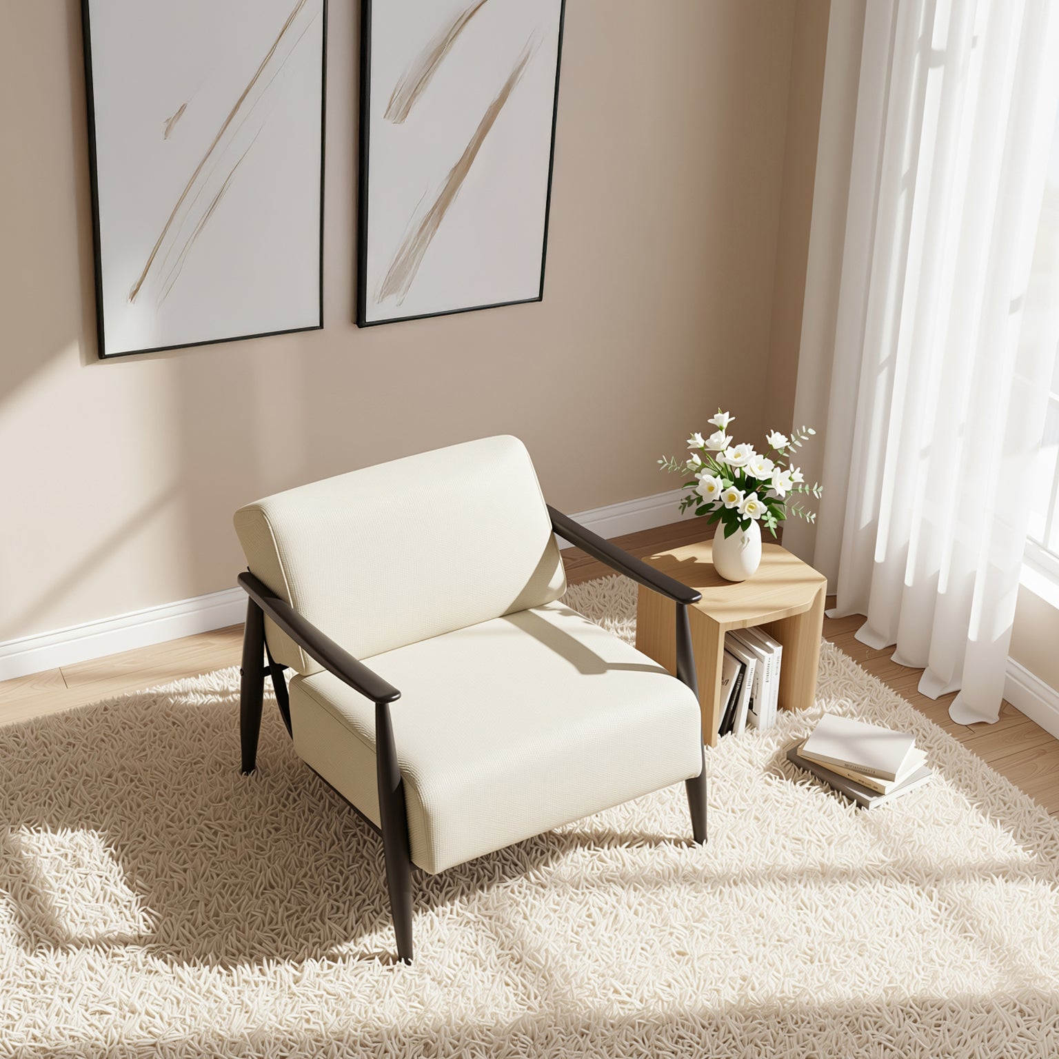 Homy Casa Molica 2 Piece Accent Chair Upholstered Spring Armchair with Solid Wood Arms