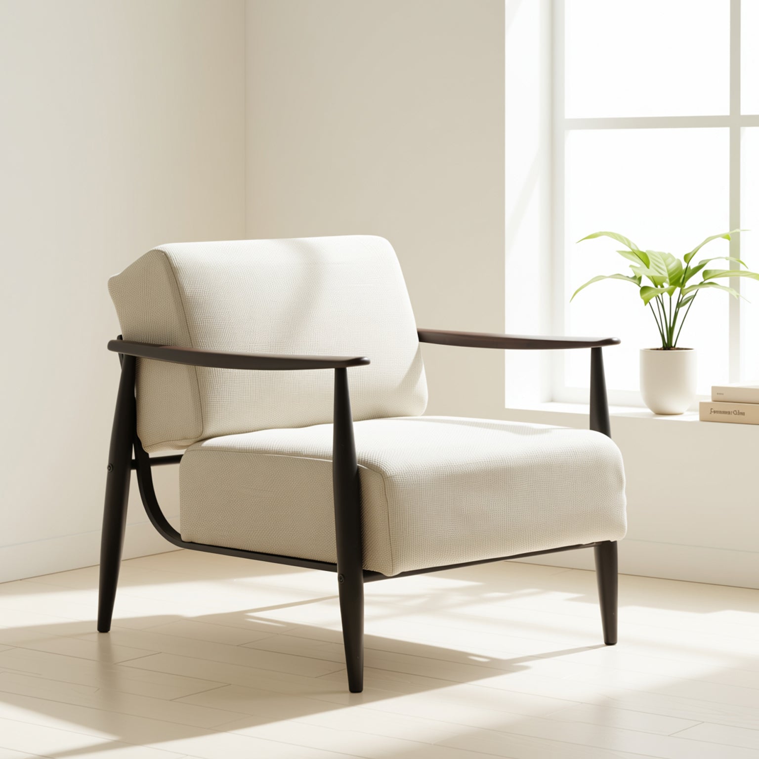 Homy Casa Molica Accent Chair 28" Upholstered Armchair with Solid Wood Arms in Espresso