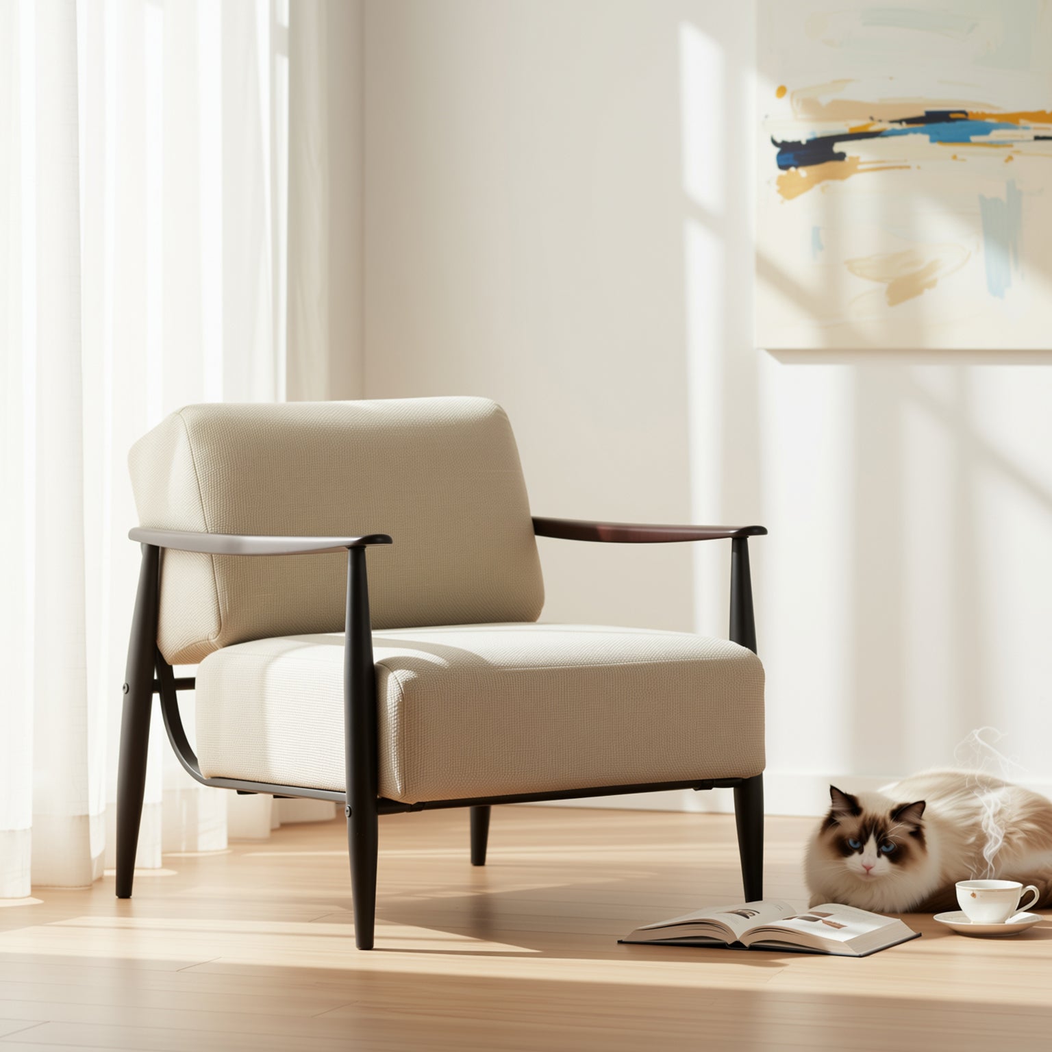 Homy Casa Molica 2 Piece Accent Chair Upholstered Spring Armchair with Solid Wood Arms