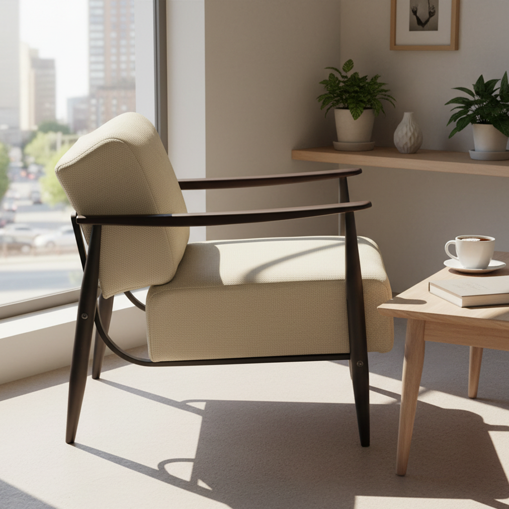 MOLICA 27.95" Classic Fabric Sofa with Wood Arms and Support