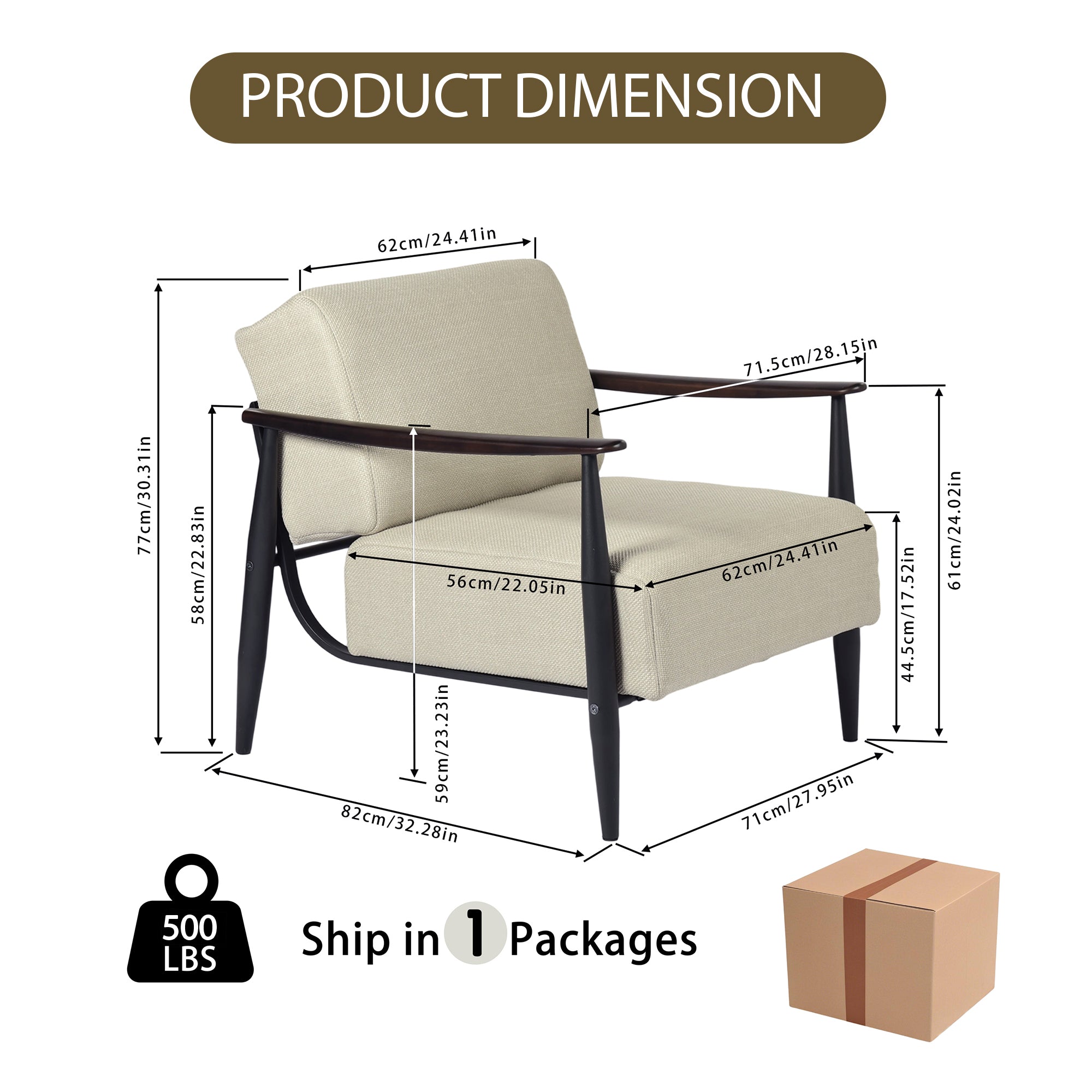 Homy Casa Molica 2 Piece Accent Chair Upholstered Spring Armchair with Solid Wood Arms