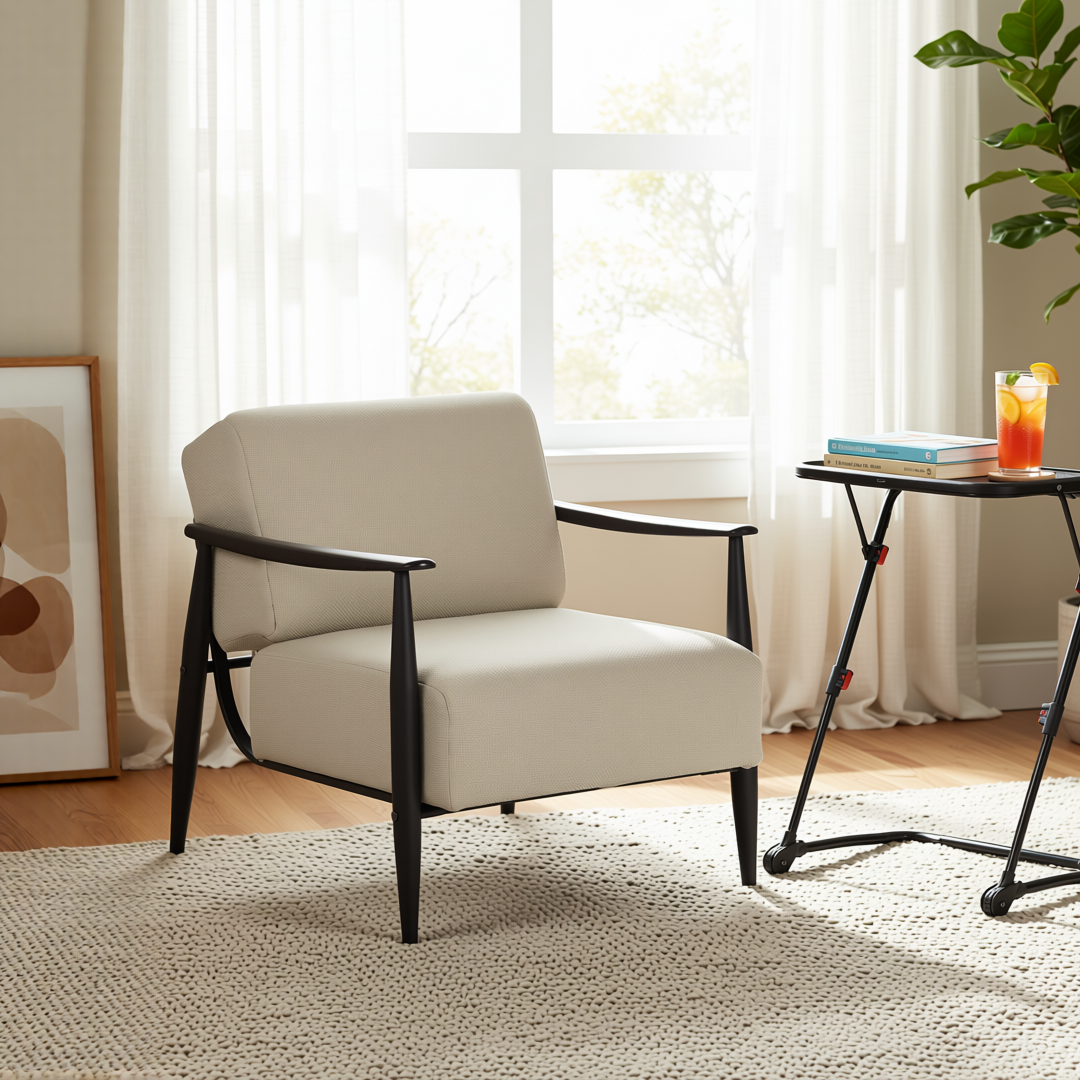 Homy Casa Molica Accent Chair 28" Upholstered Armchair with Solid Wood Arms in Espresso