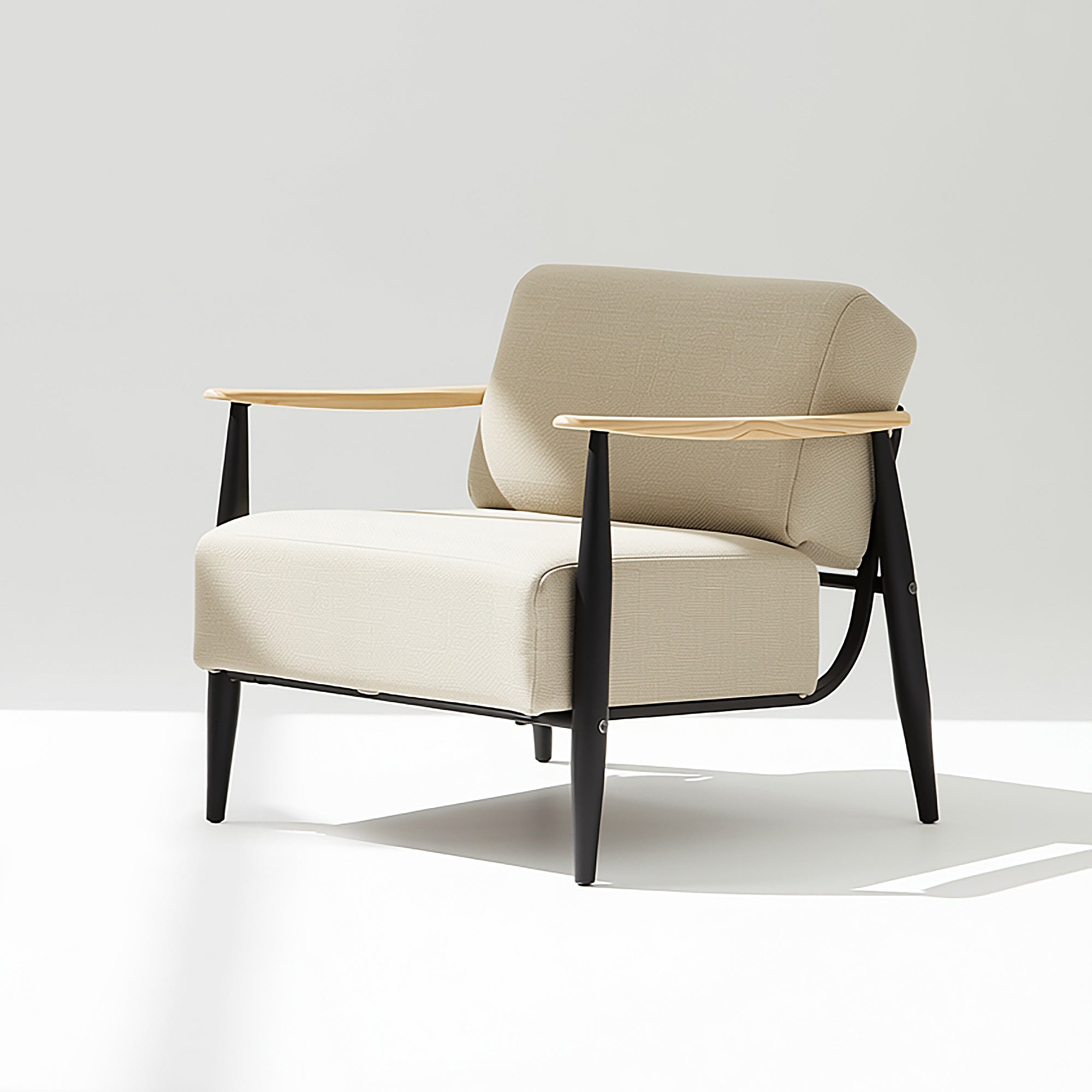 Homy Casa Molica Accent Chair 28" Upholstered Armchair with Solid Wood Arms in Oak