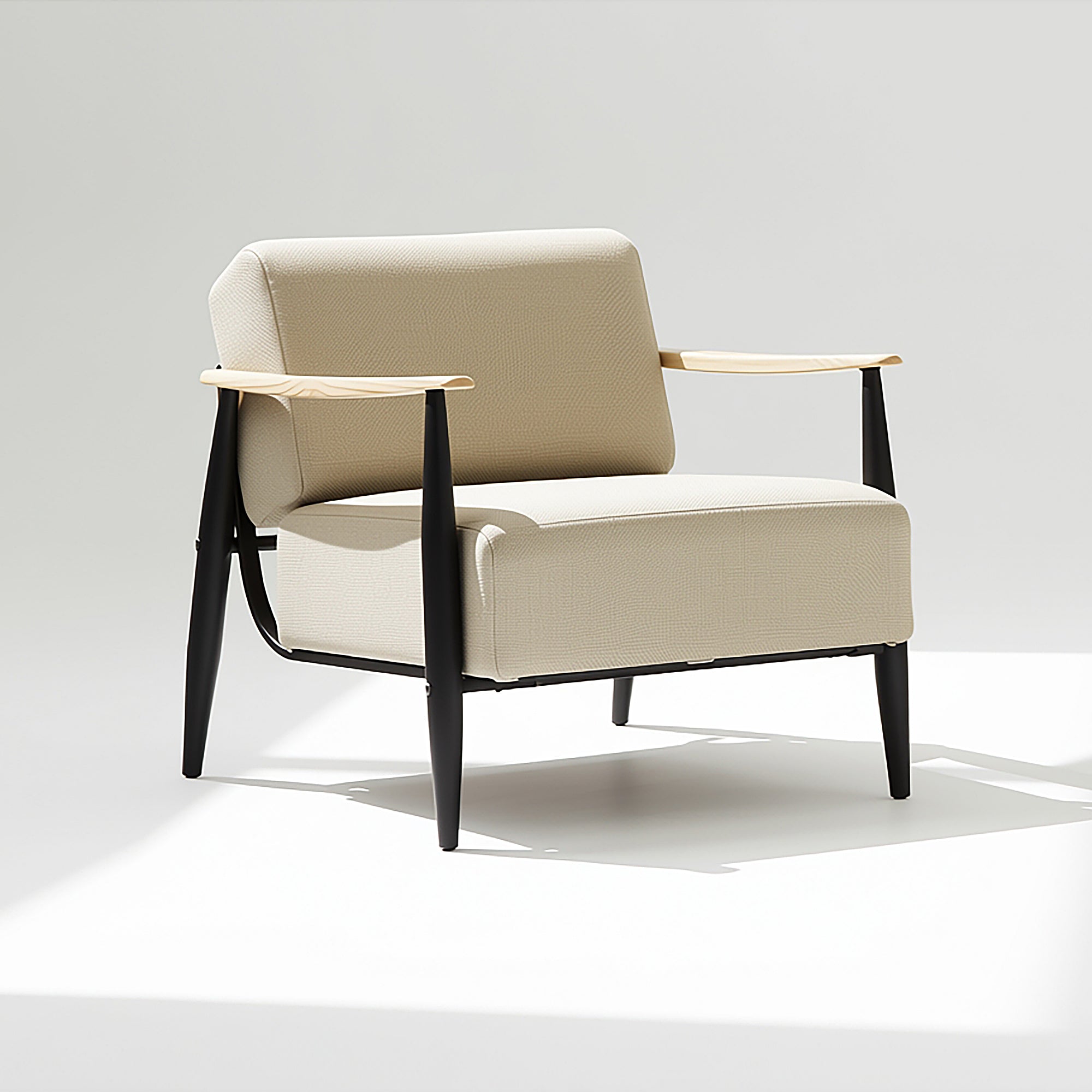Homy Casa Molica Accent Chair Upholstered Spring Armchair with Solid Wood Arms in Oak Finish