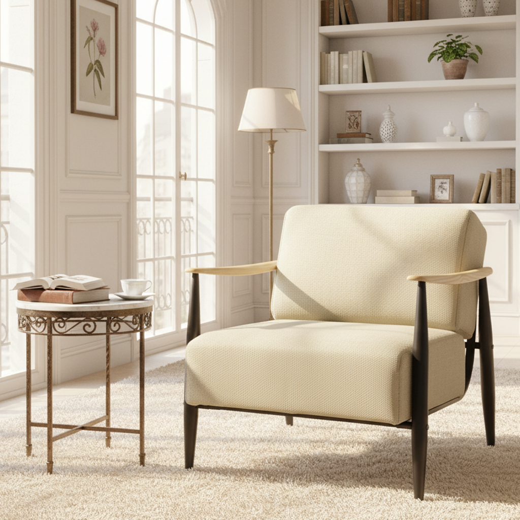 MOLICA 27.95" Classic Fabric Sofa with Wood Arms and Support