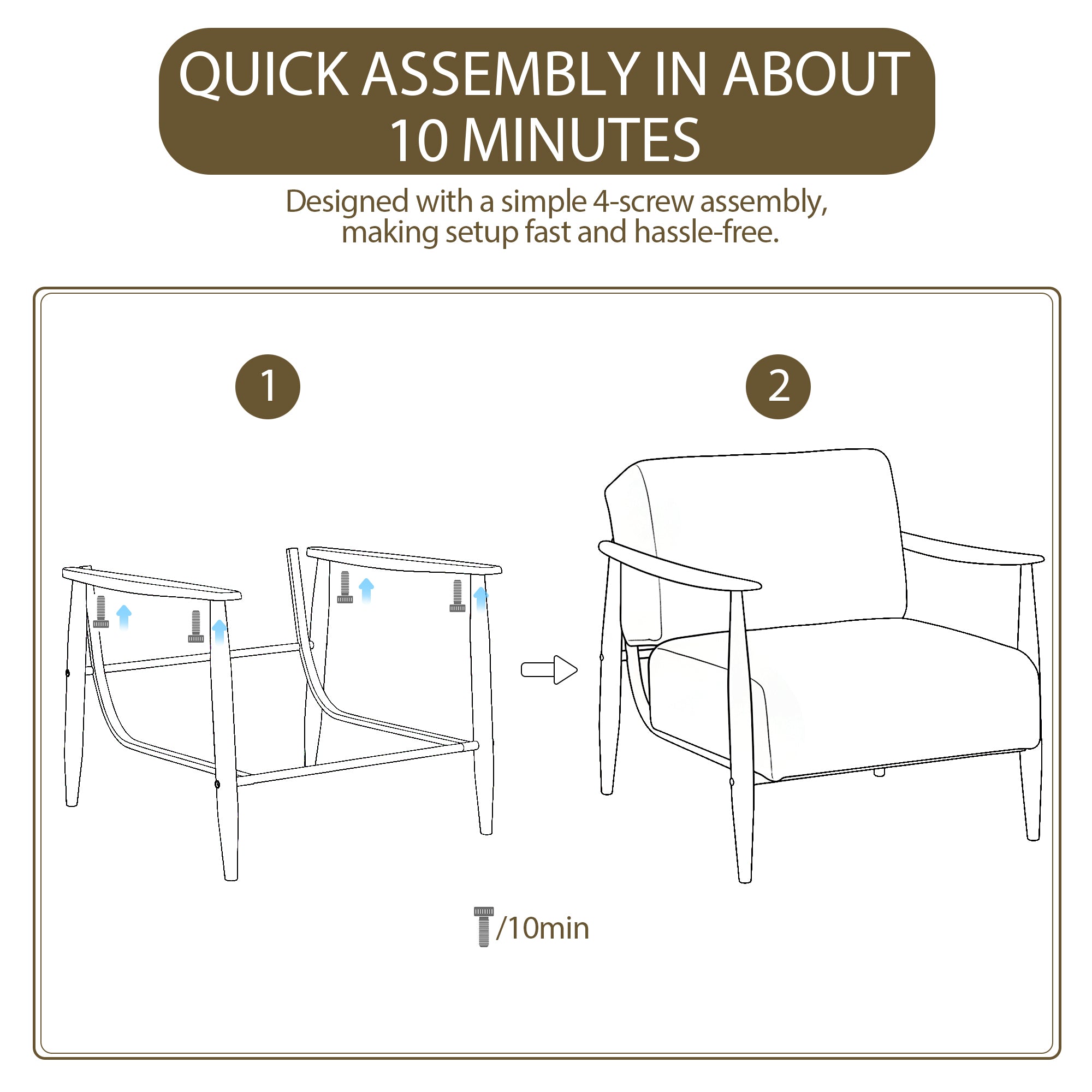 Homy Casa Molica 2 Piece Accent Chair Upholstered Spring Armchair with Solid Wood Arms