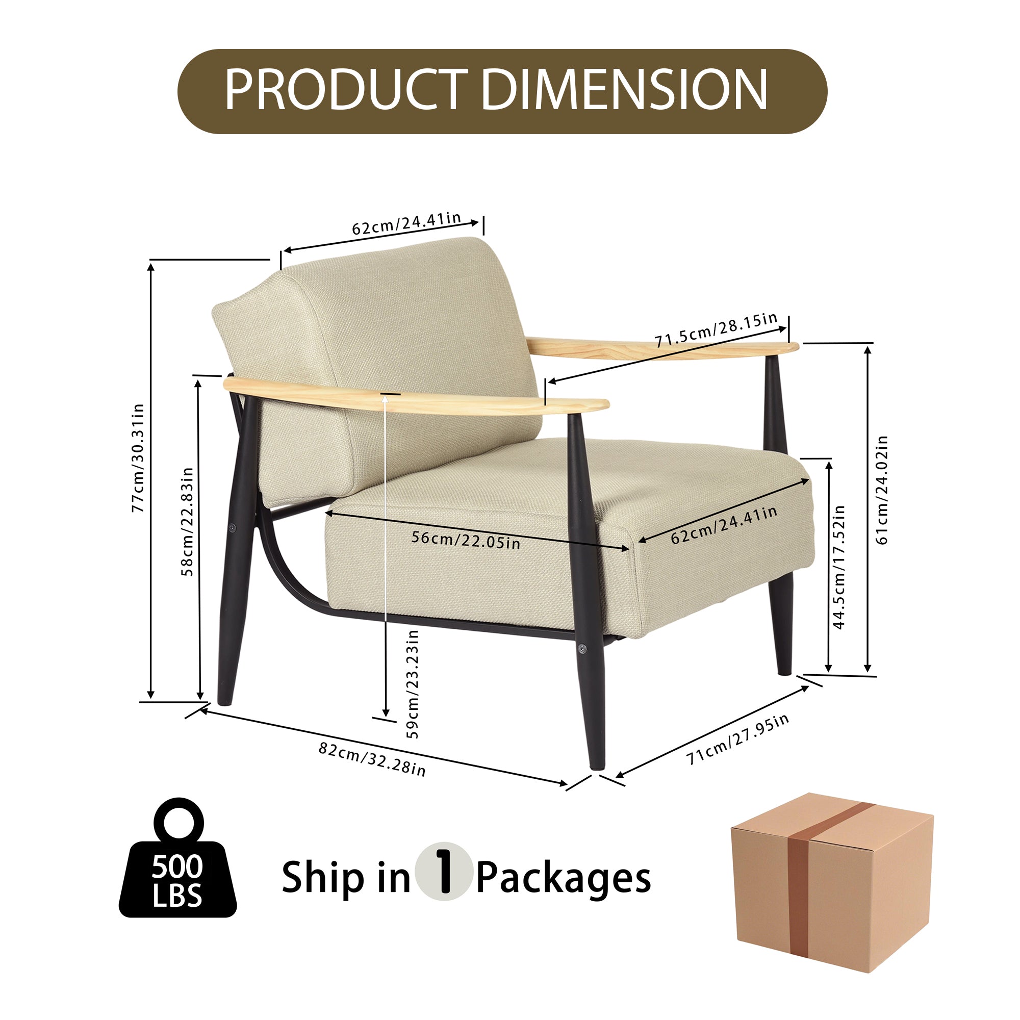 Homy Casa Molica 2 Piece Accent Chair Upholstered Spring Armchair with Solid Wood Arms