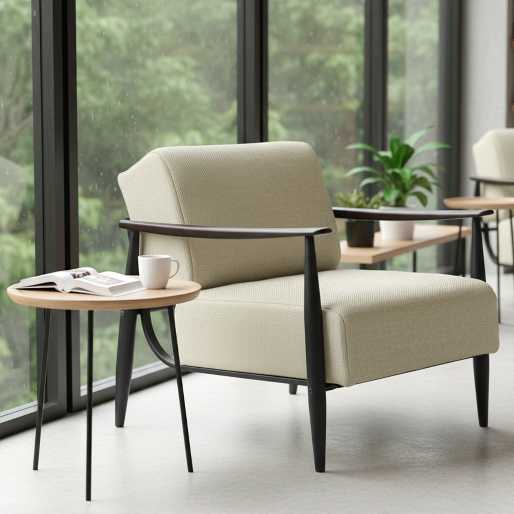 MOLICA 27.95" Classic Fabric Sofa with Wood Arms and Support