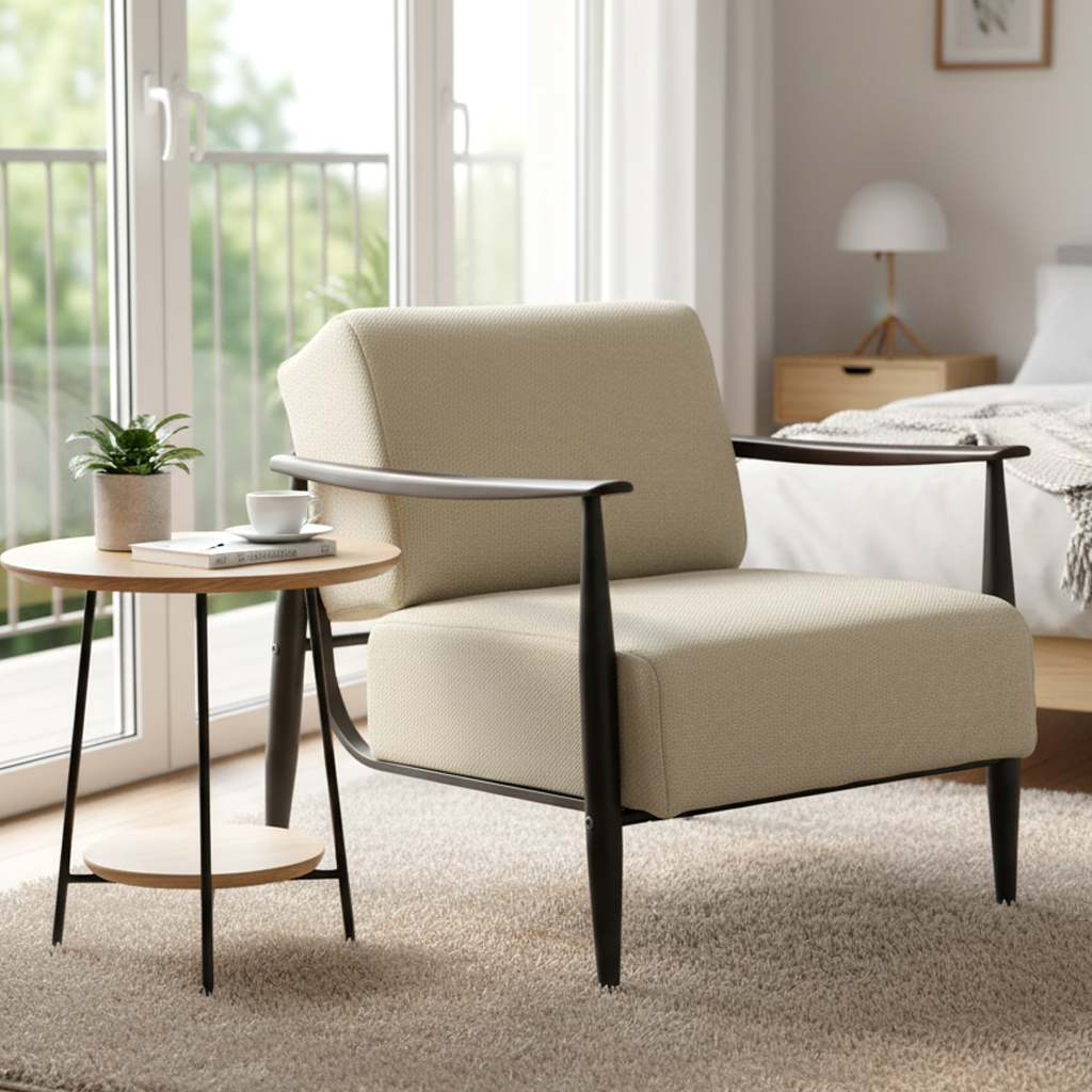 MOLICA 27.95" Classic Fabric Sofa with Wood Arms and Support