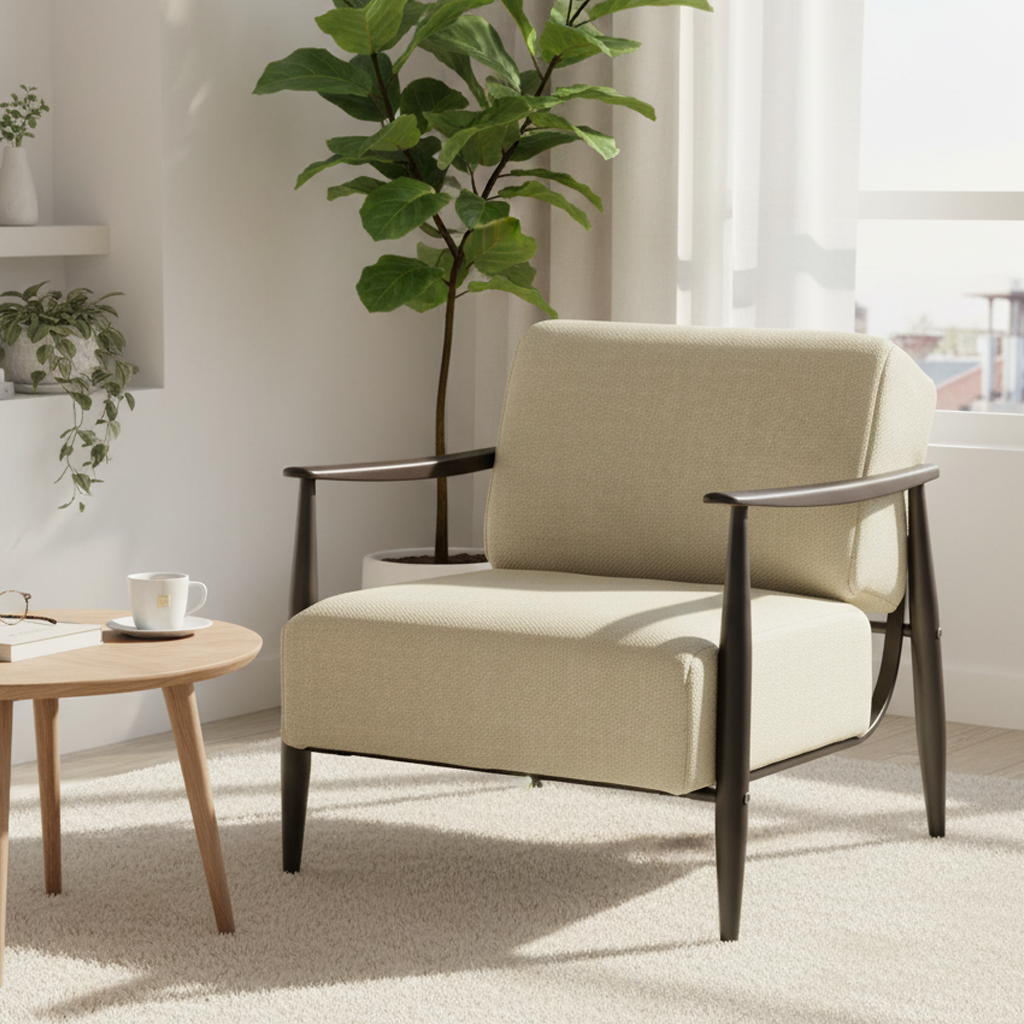 MOLICA 27.95" Classic Fabric Sofa with Wood Arms and Support