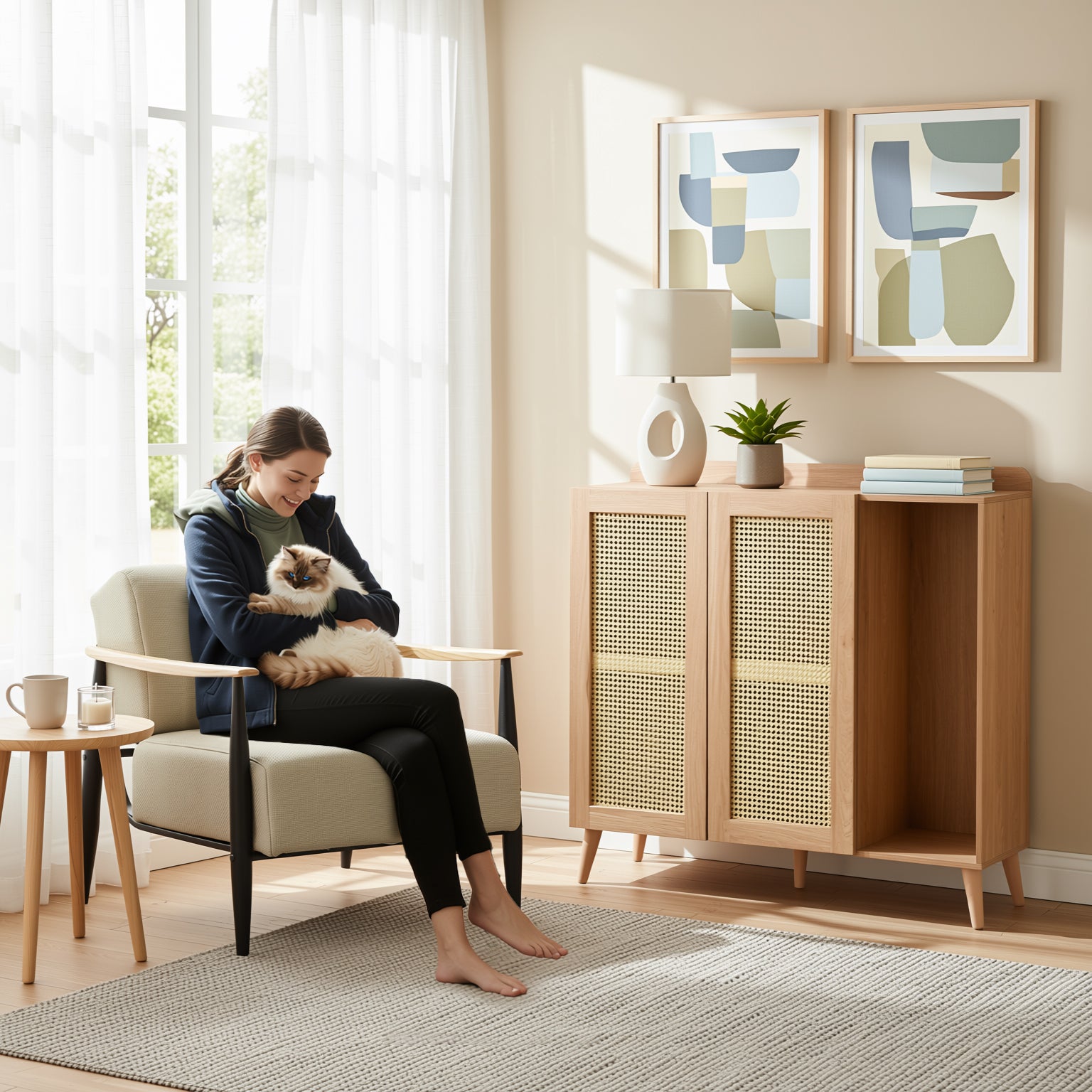 MOLICA 27.95" Classic Fabric Sofa with Wood Arms and Support