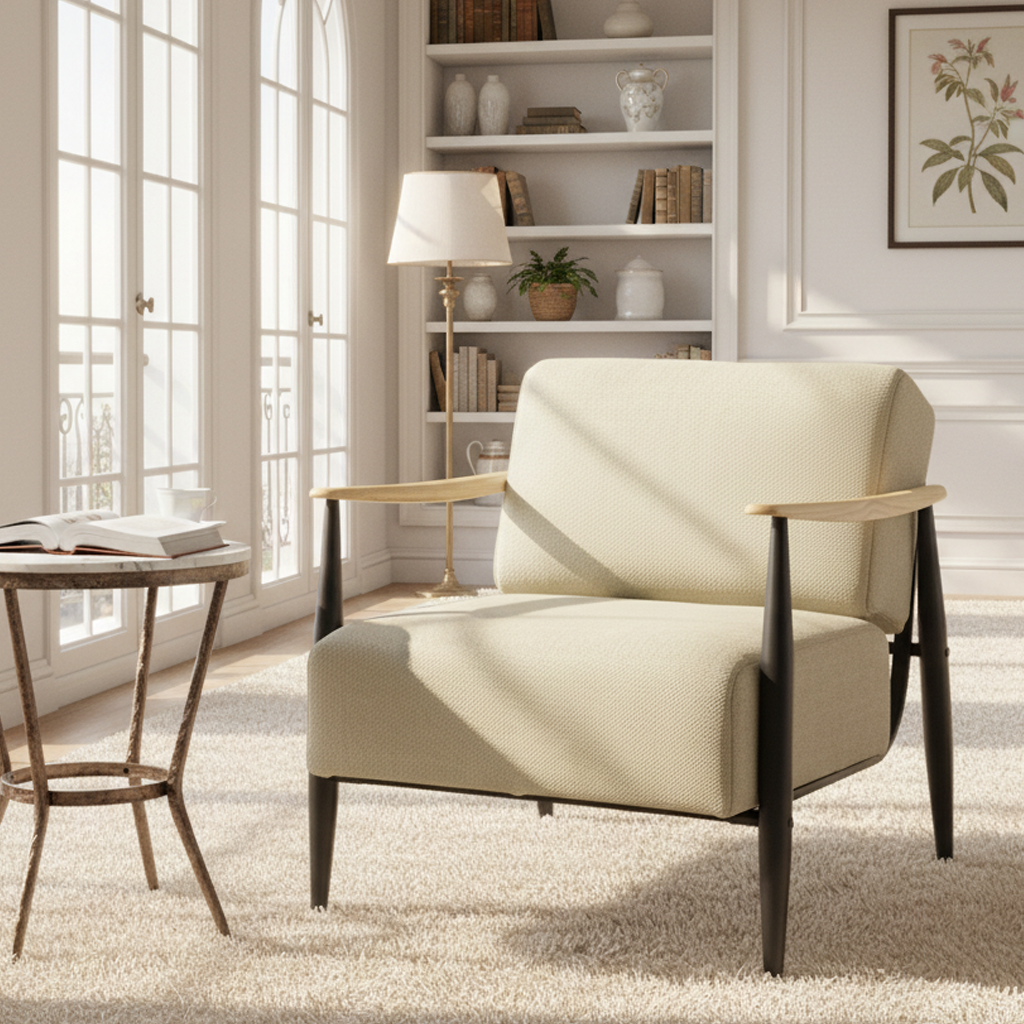 MOLICA 27.95" Classic Fabric Sofa with Wood Arms and Support