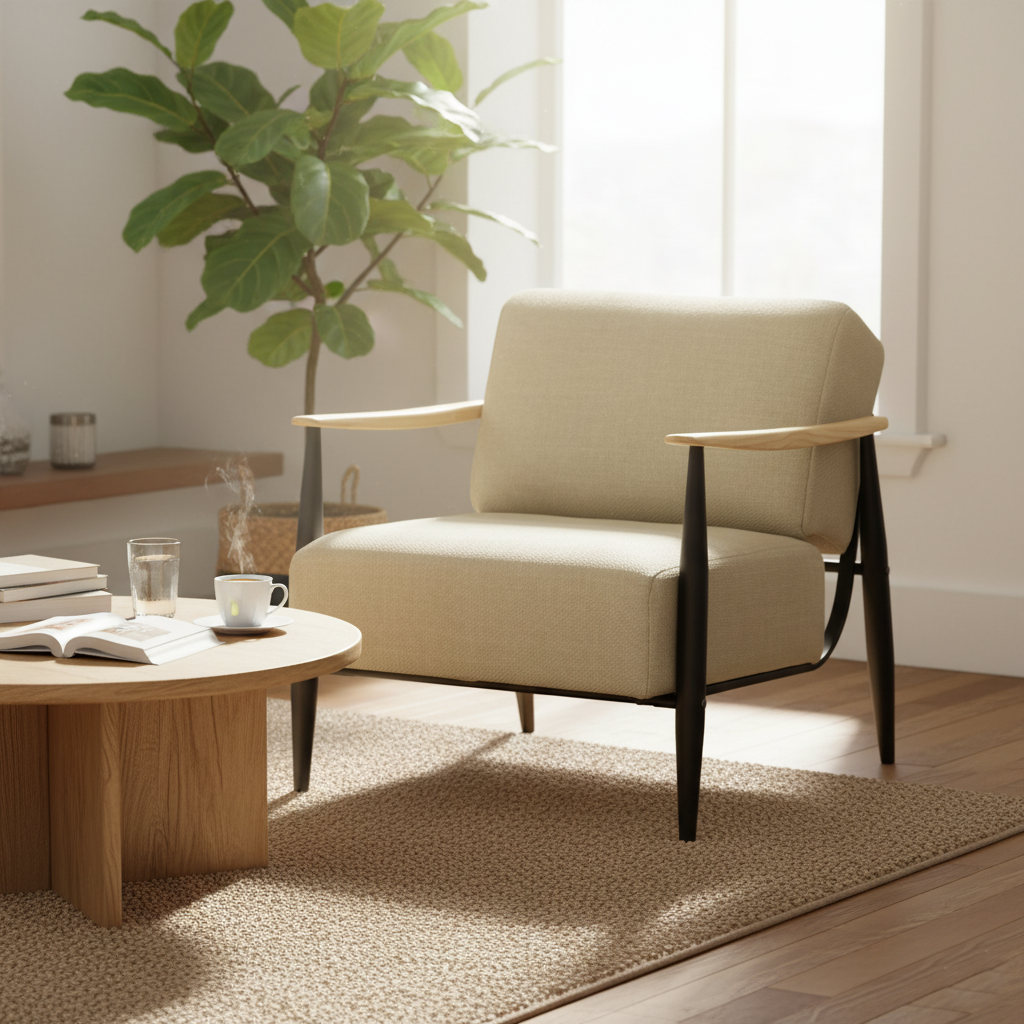 MOLICA 27.95" Classic Fabric Sofa with Wood Arms and Support