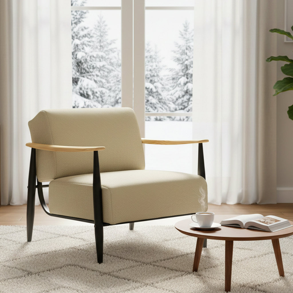 MOLICA 27.95" Classic Fabric Sofa with Wood Arms and Support