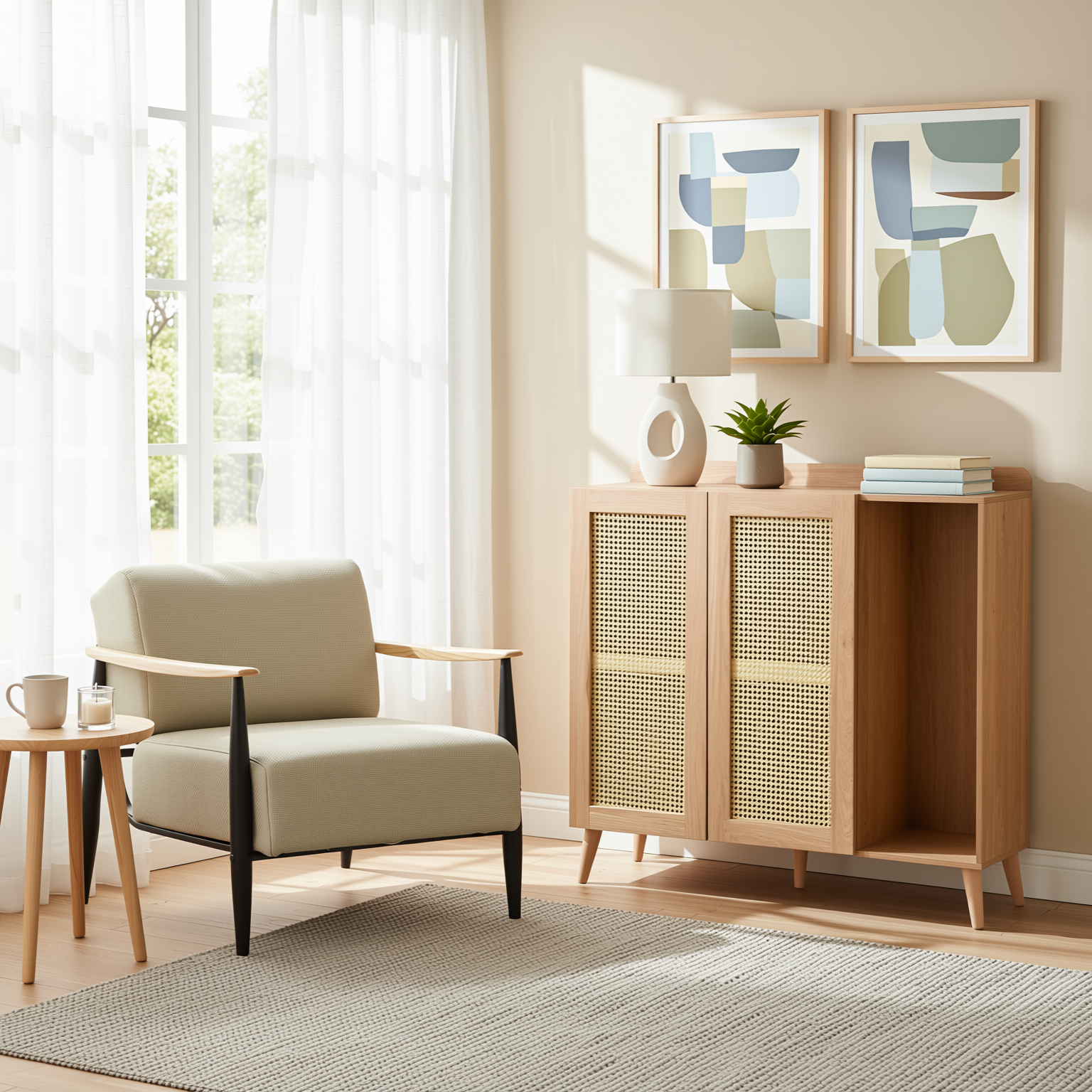 MOLICA 27.95" Classic Fabric Sofa with Wood Arms and Support