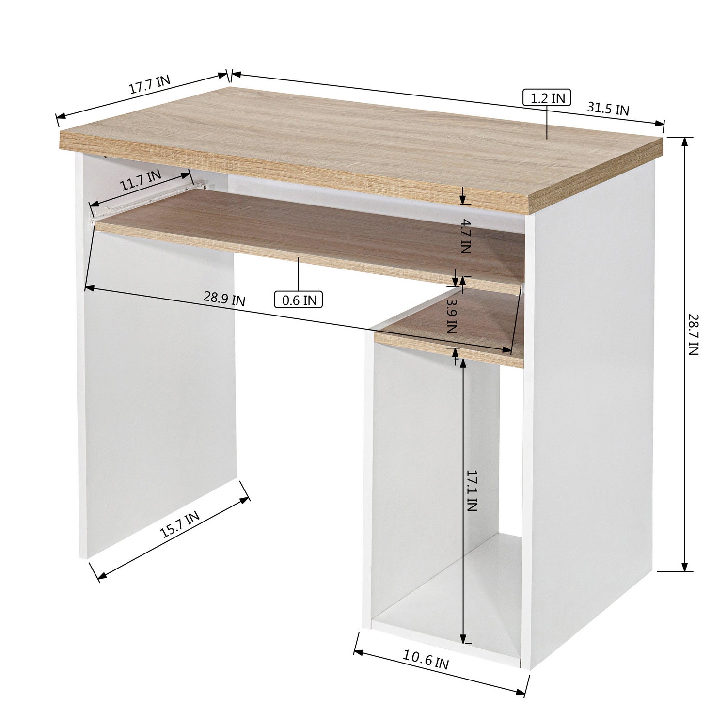 Homy Casa MONTES OAK WHITE Modern Desk for Home Office Workspace Open Box