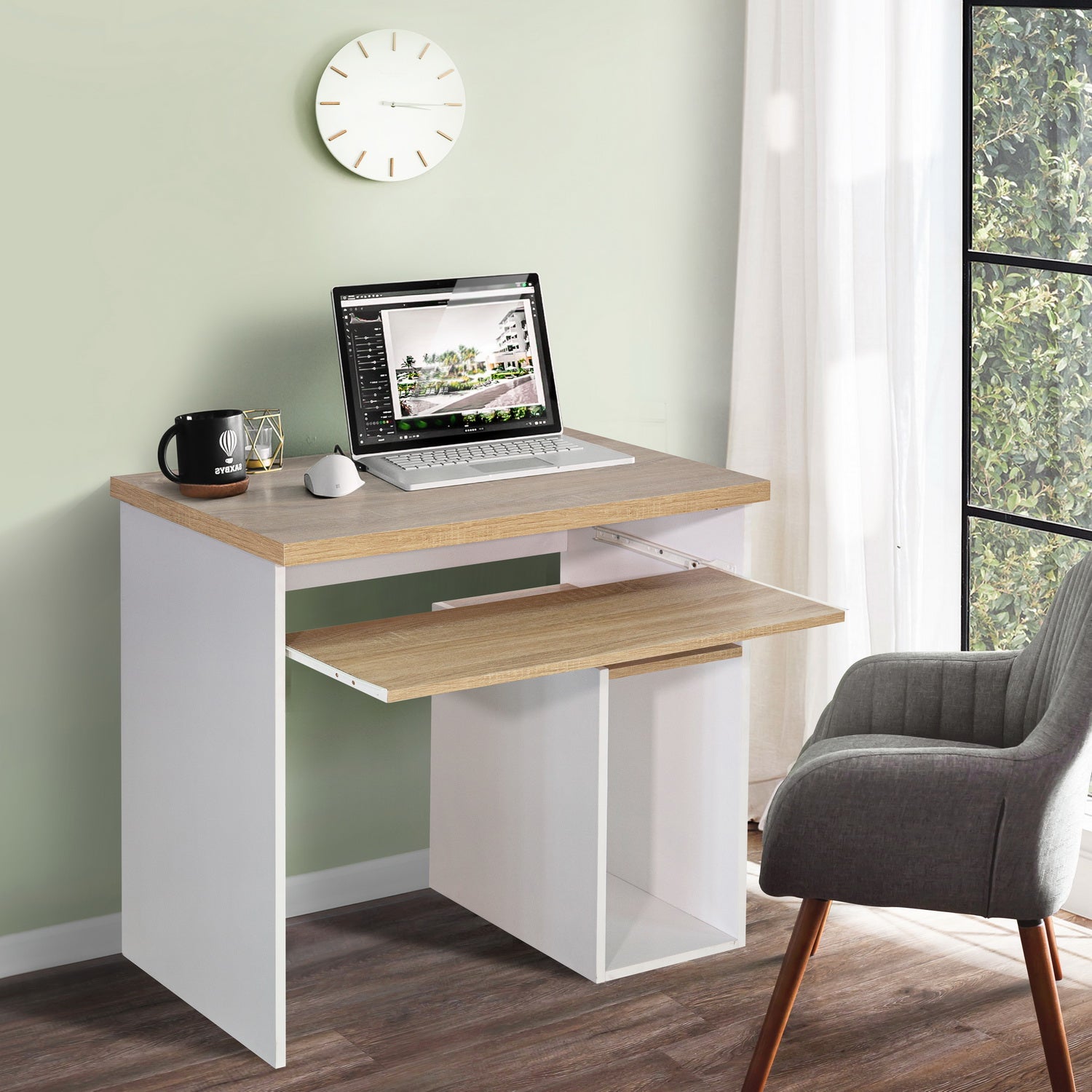 Homy Casa MONTES OAK WHITE Modern Desk for Home Office Workspace Open Box