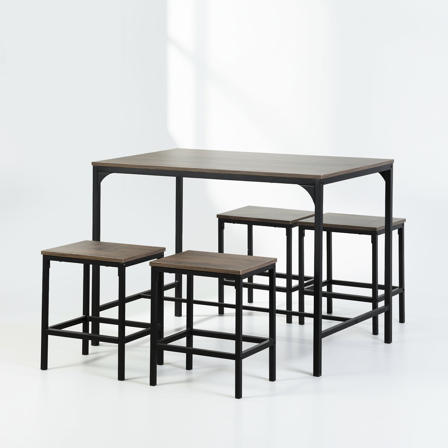 Homy Casa Moreman 5 Piece Dining Table Set 43.3” Dining Tabe with 4 Stools, Vintage Walnut