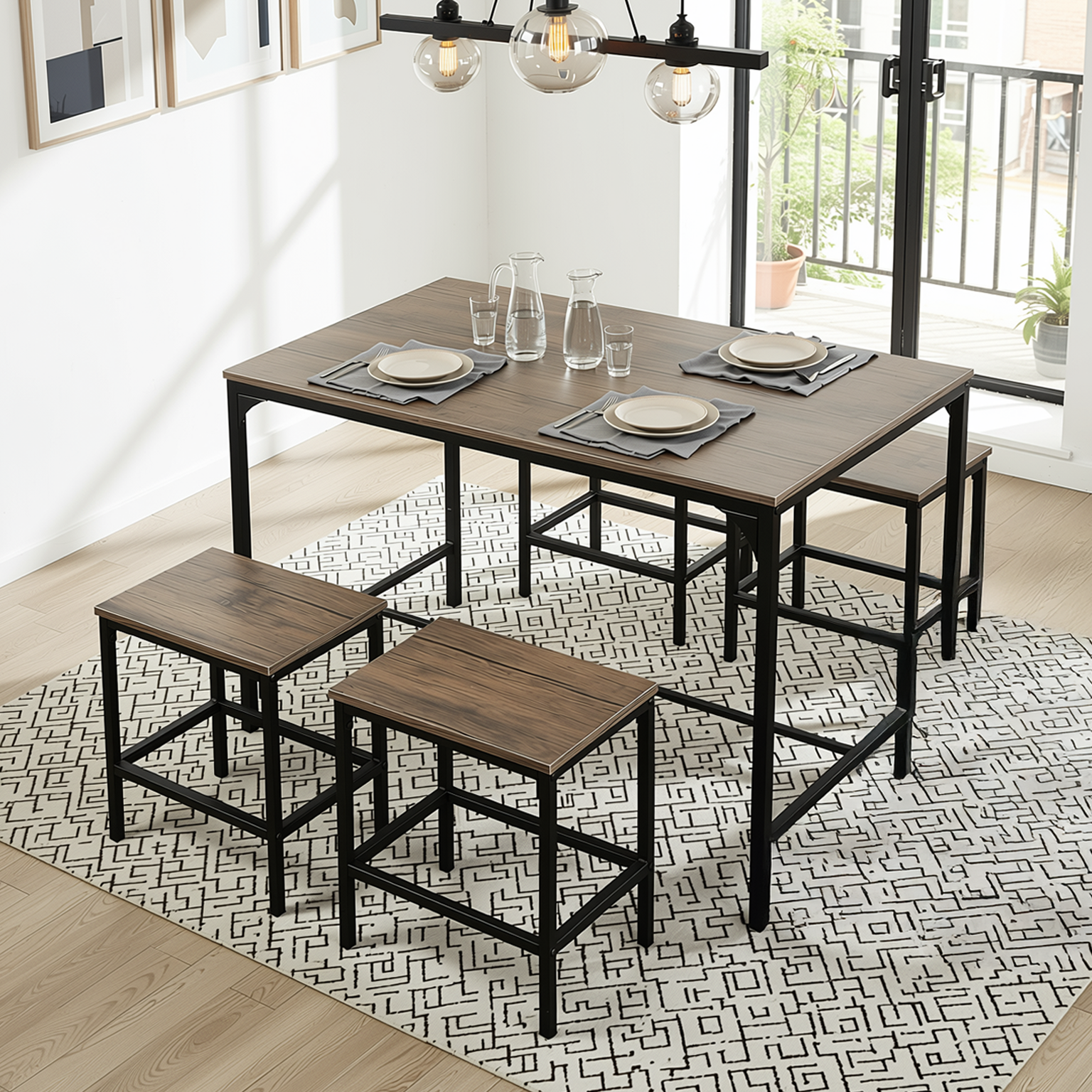 Moreman 5 Piece Dining Table Set 43.3” Dining Tabe with 4 Stools