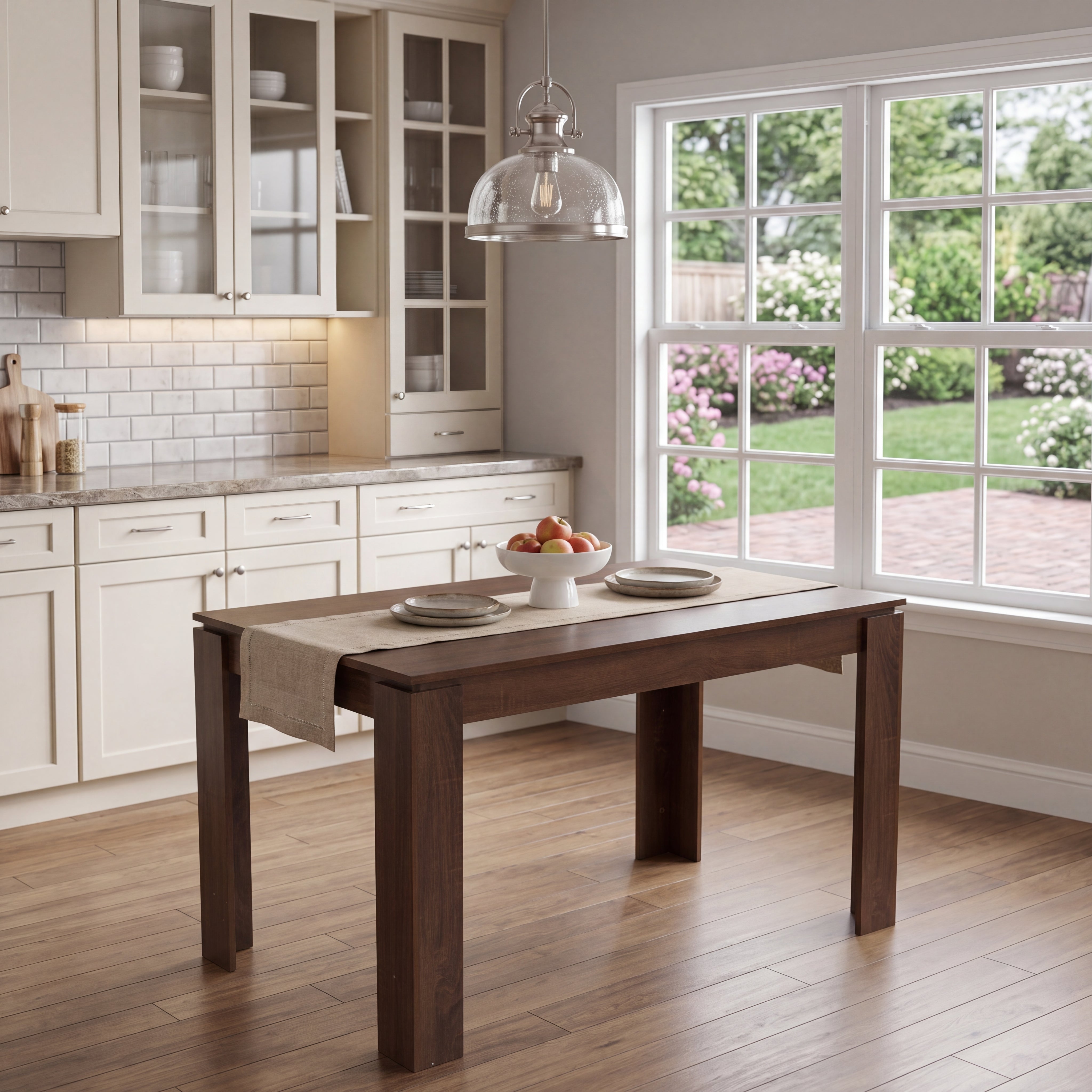 Homy Casa Musk 5PC Dining Set 47.2” Brown Table with 4 Scargill Black Upholstered Chairs Open Box