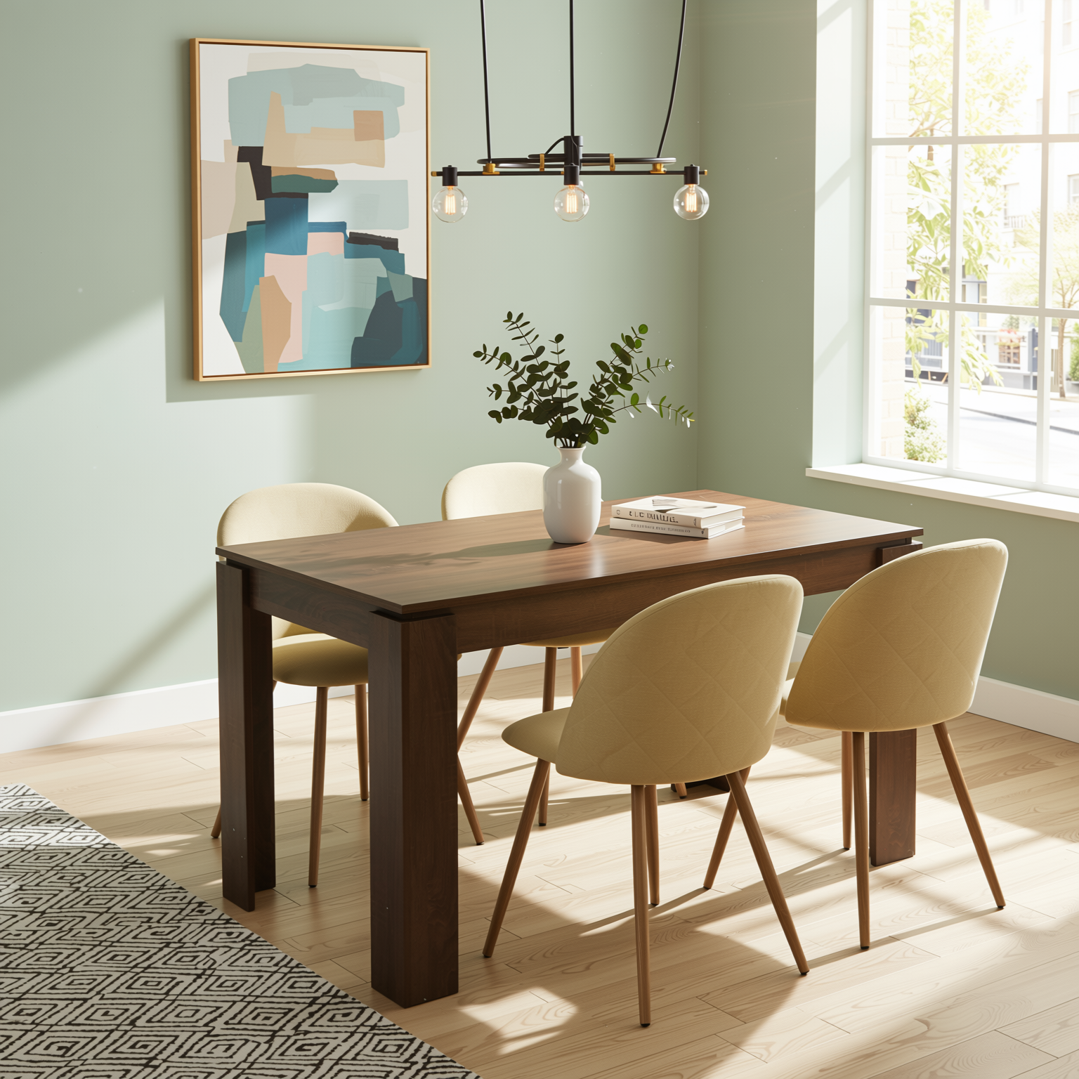 Homy Casa Musk 5PC Dining Set 47.2" Brown Table with Puz Beige Chairs Open Box