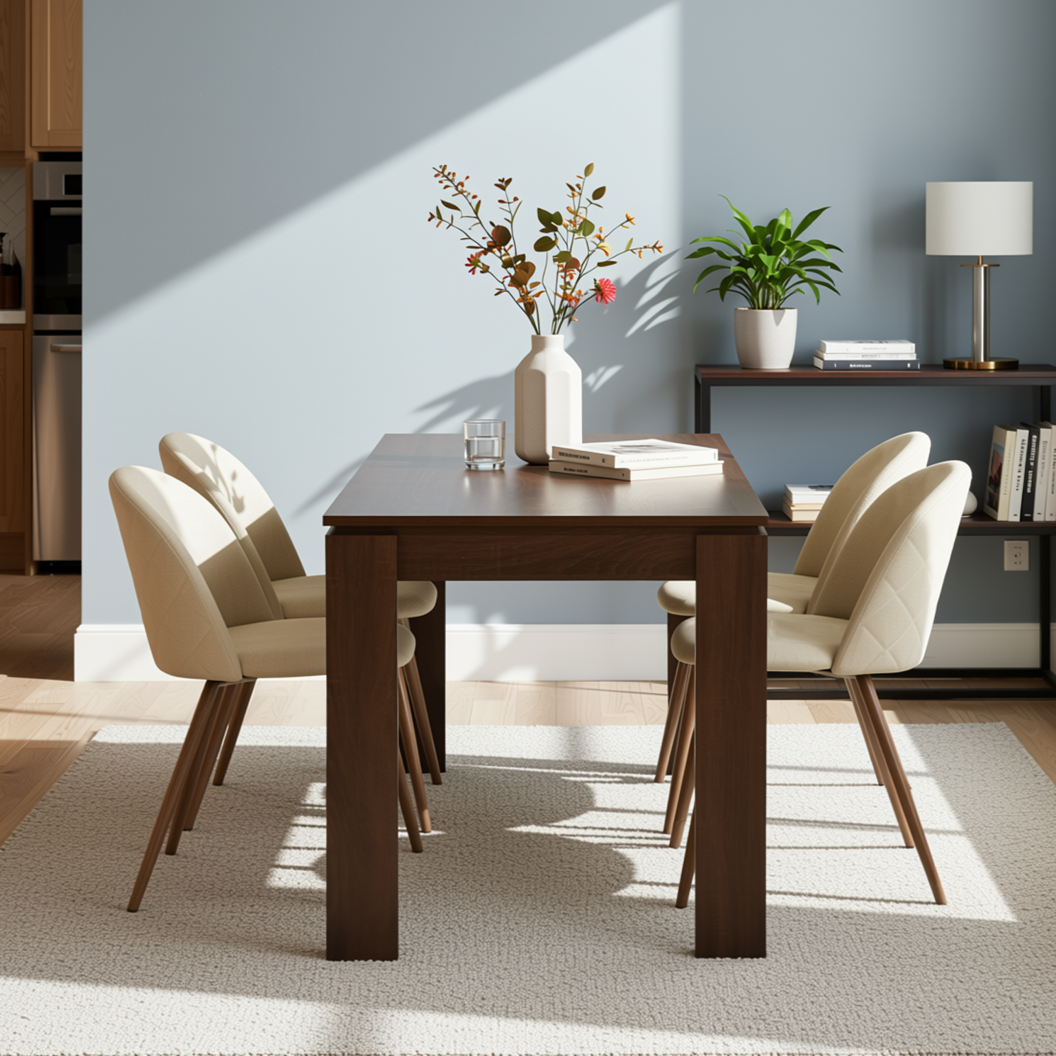 Homy Casa Musk 5PC Dining Set 47.2" Brown Table with Puz Beige Chairs Open Box