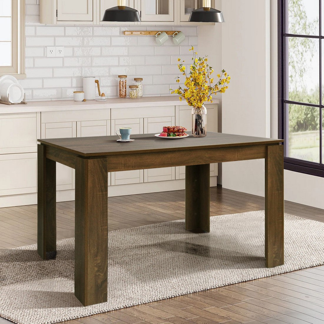 Homy Casa Musk 5PC Dining Set 47.2” Brown Table with 4 Scargill Black Upholstered Chairs Open Box