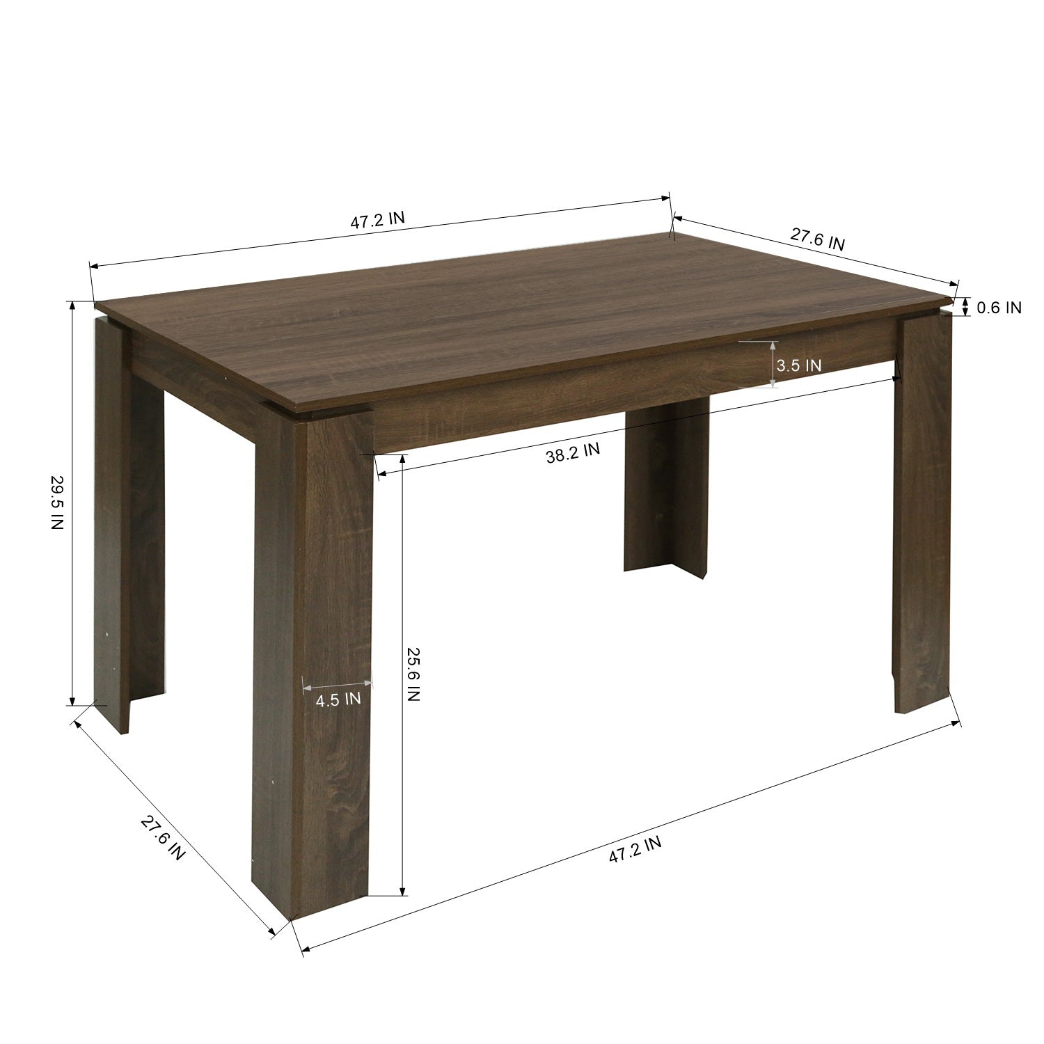 Homy Casa MUSK 120 BROWN CP1 Dining Table "47.2" Modern Table for Dining Room, Office, or Apartment
