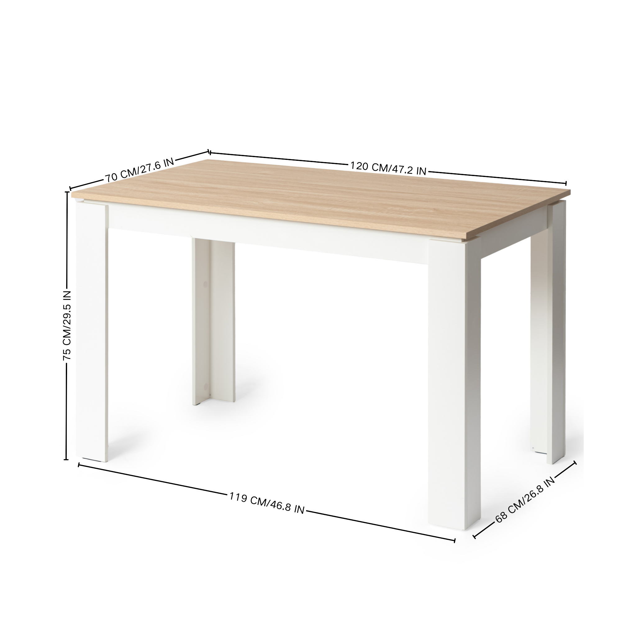 MUSK 47" Rectangular Dining Table, Walnut Wood Look Top and Legs, Seats 4, 47.2 × 27.6 × 29.5 in