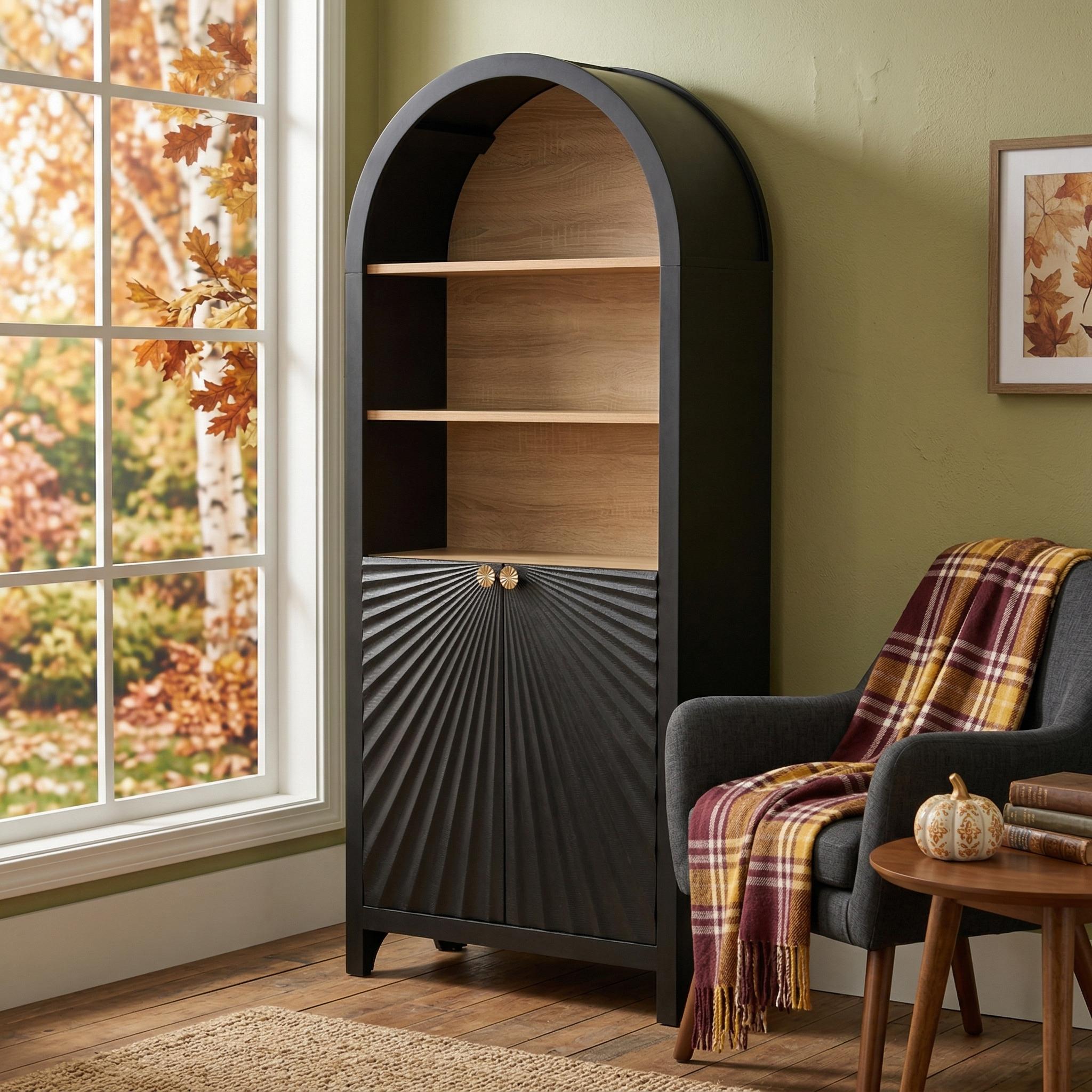 Malaga 61" Tall Arched Bookcase with Storage Cabinet